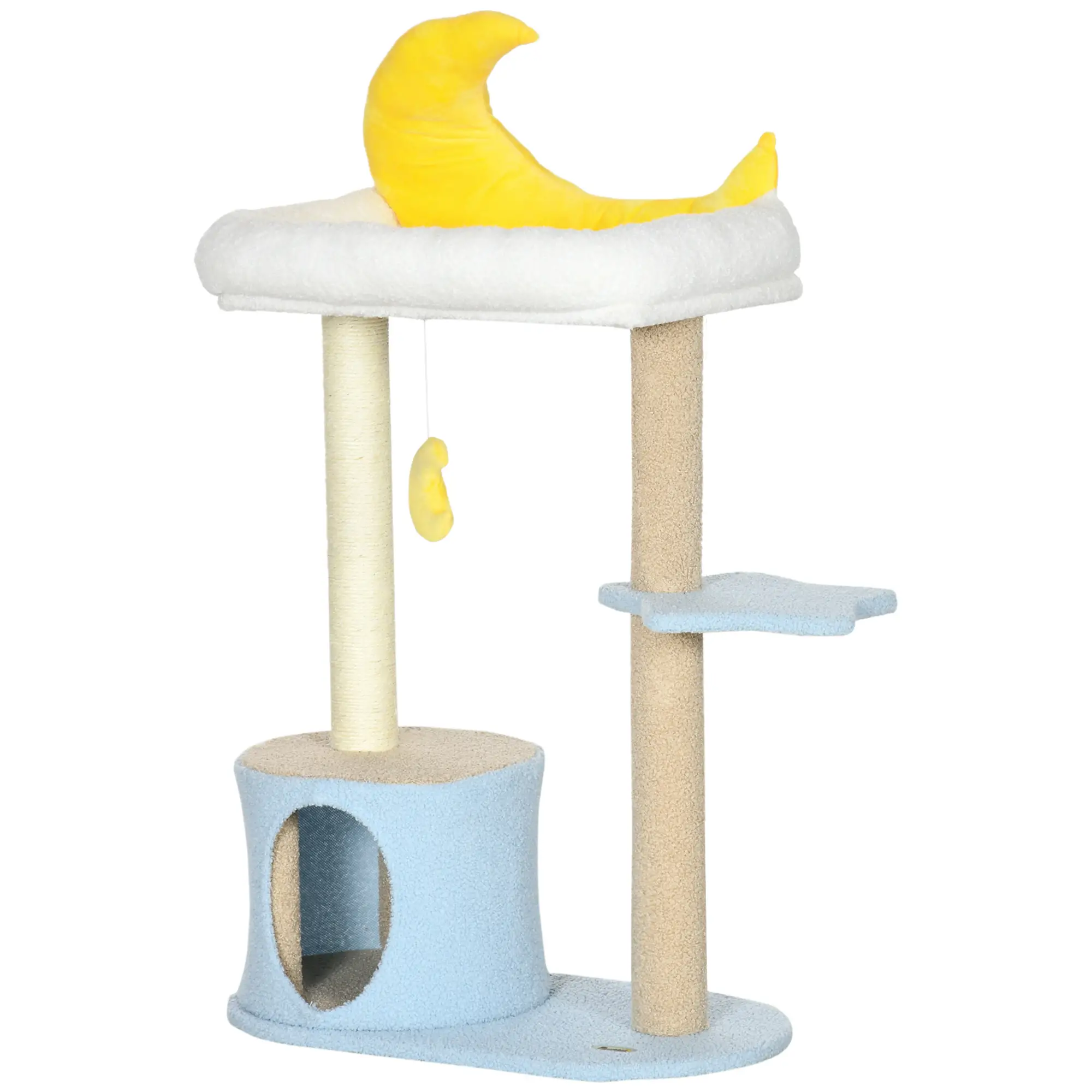 Moon Cat Tower, Teddy Fleece House Bed, Scratching Post, Hanging Toy, Star Platform 41", Blue - Image 11