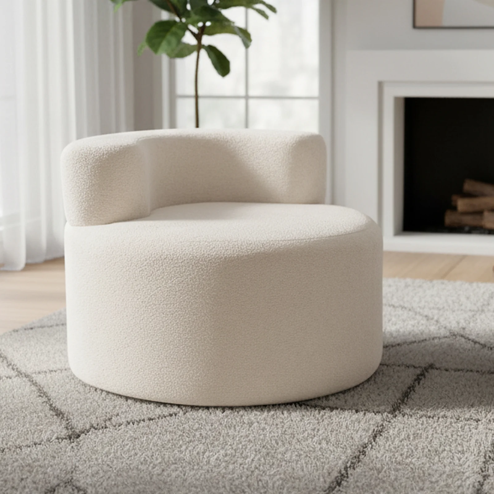 Moon-Shaped Floor Single Sofa Chair with Soft Teddy Fleece, Beige - Image 2