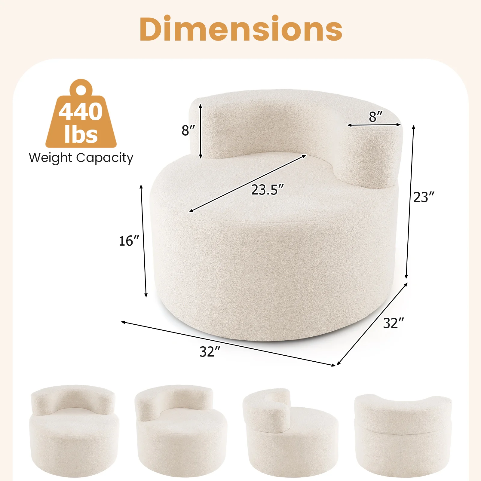 Moon-Shaped Floor Single Sofa Chair with Soft Teddy Fleece, Beige - Image 6