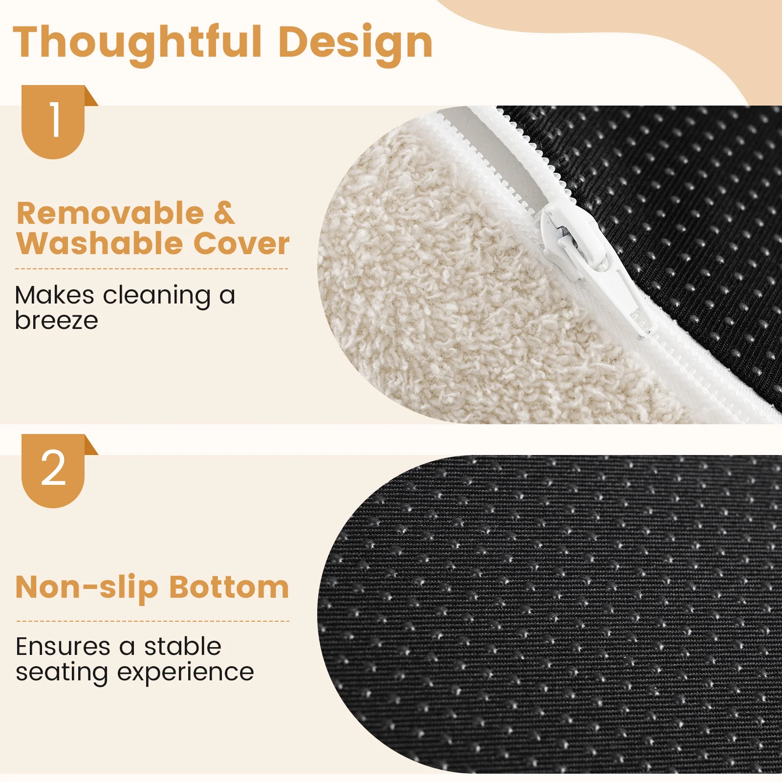 Moon-Shaped Floor Single Sofa Chair with Soft Teddy Fleece, Beige - Image 9
