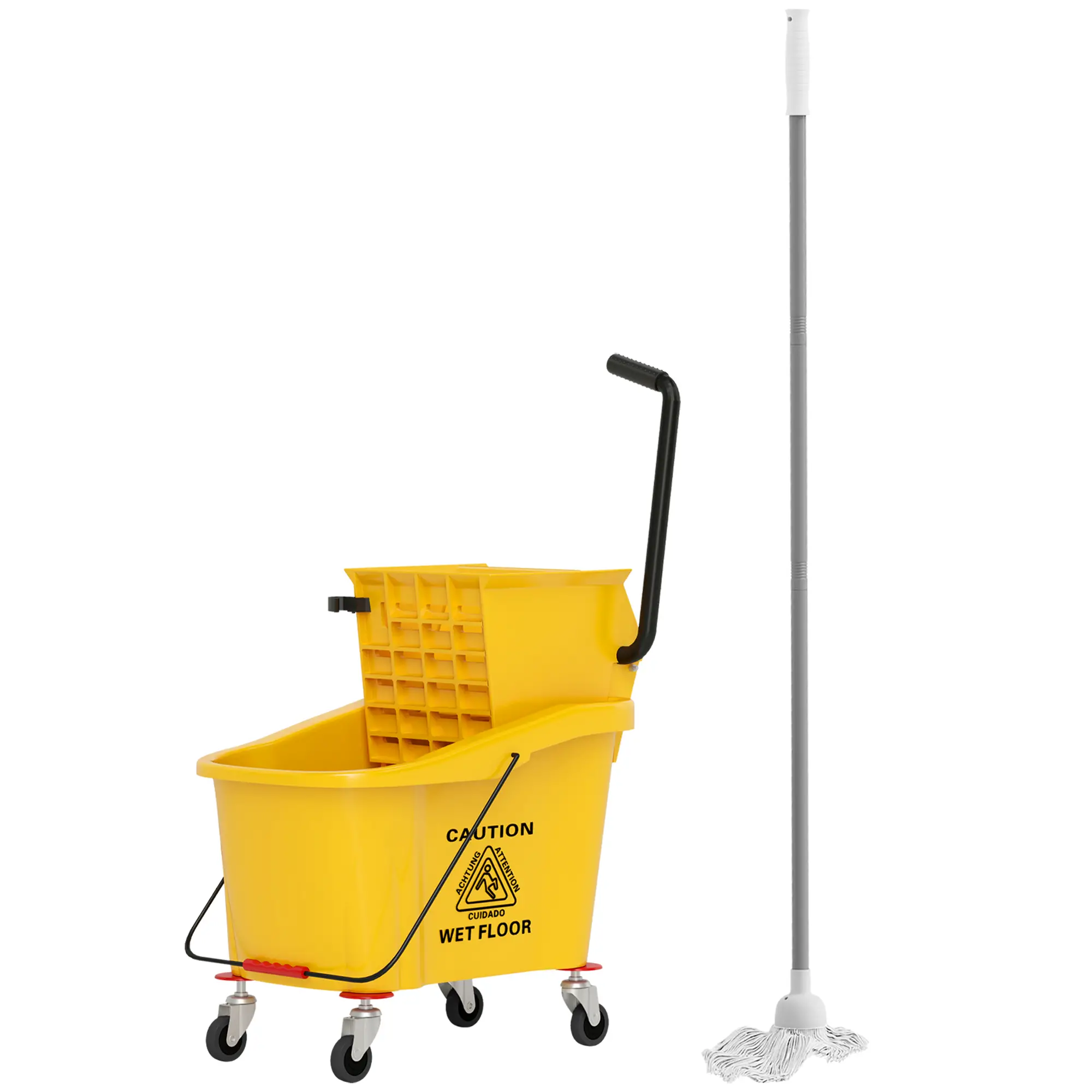 Mop Bucket with Wringer on Wheels, 38 Quart, Yellow