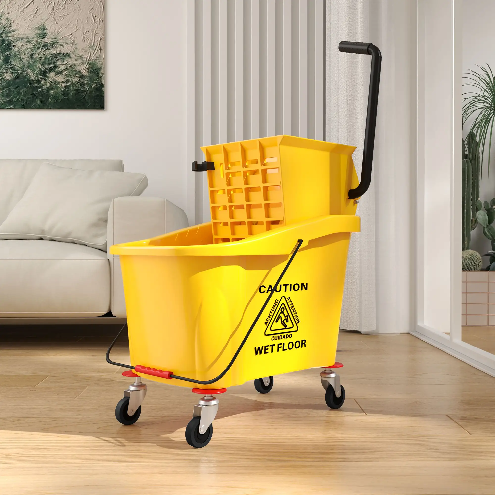 Mop Bucket with Wringer on Wheels, 38 Quart, Yellow - Image 10