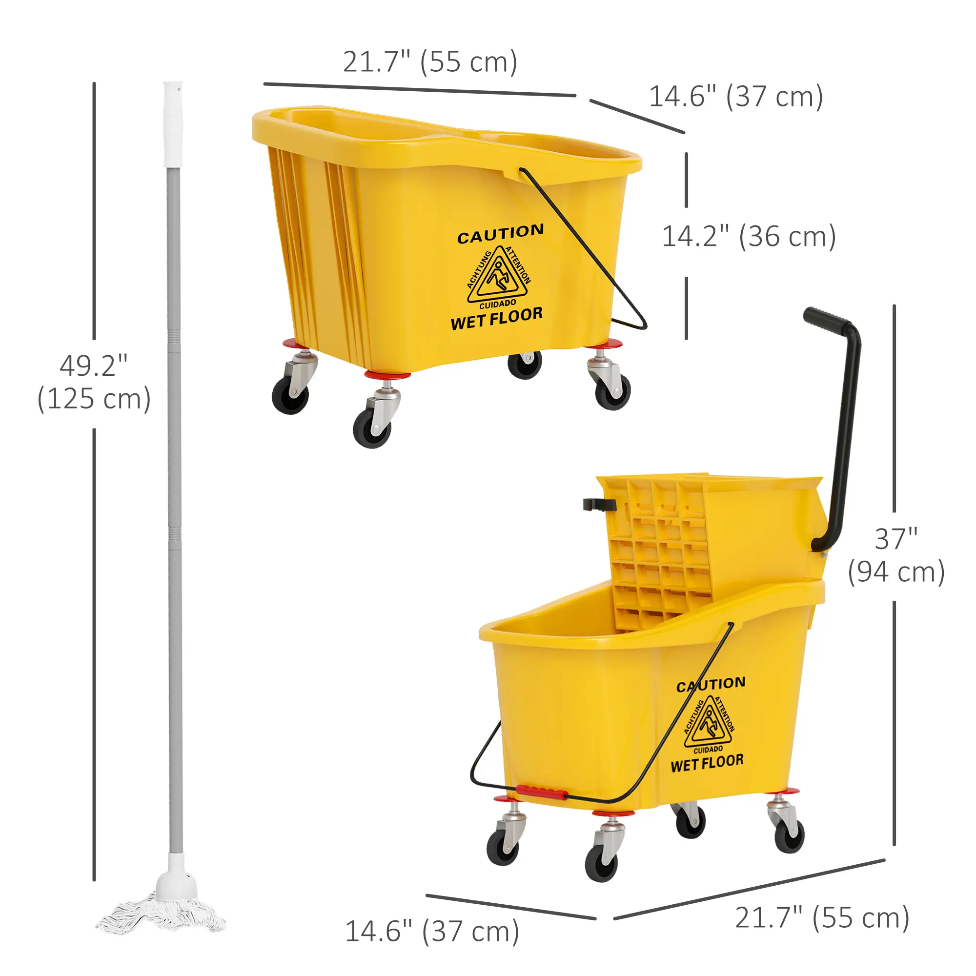 Mop Bucket with Wringer on Wheels, 38 Quart, Yellow - Image 3
