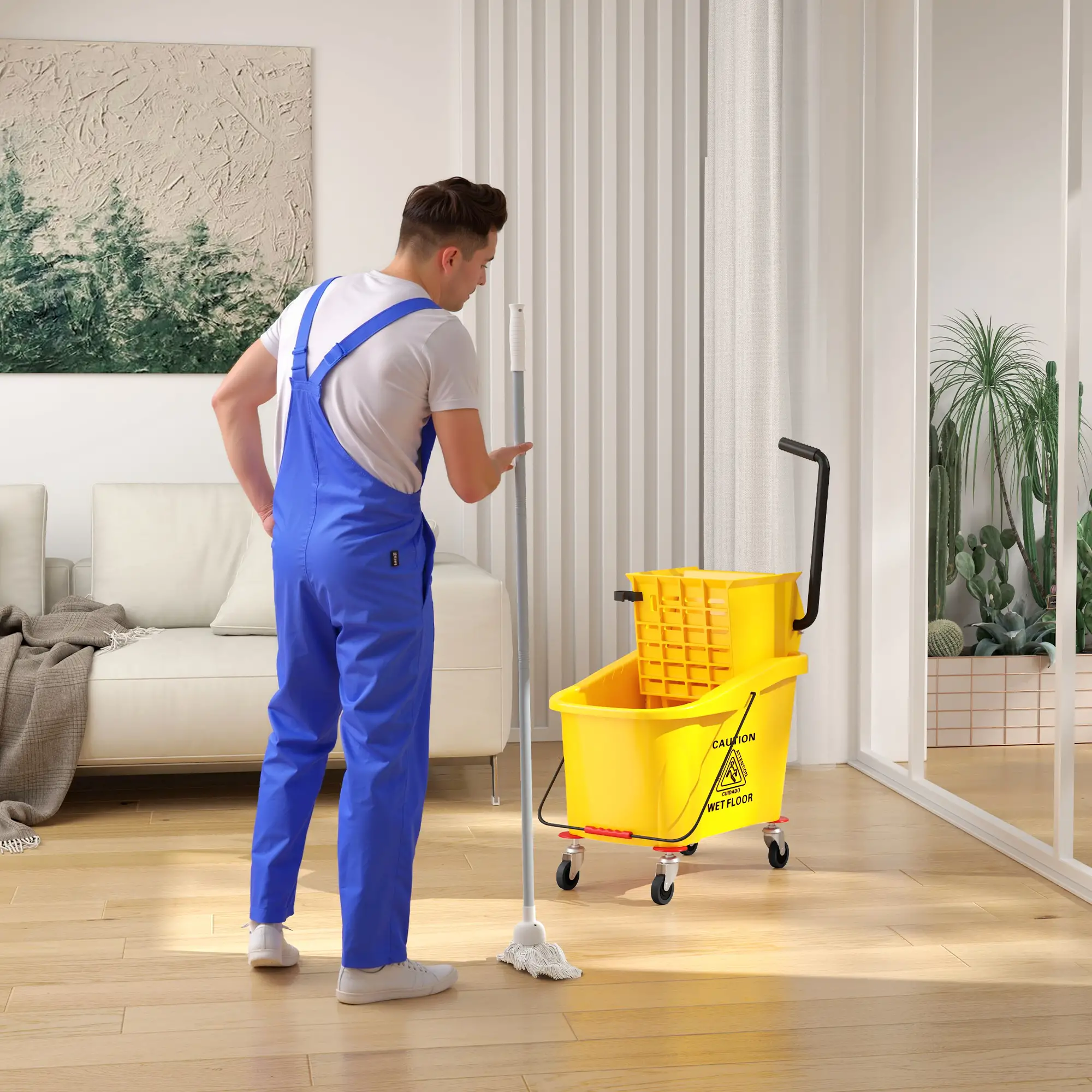 Mop Bucket with Wringer on Wheels, 38 Quart, Yellow - Image 8