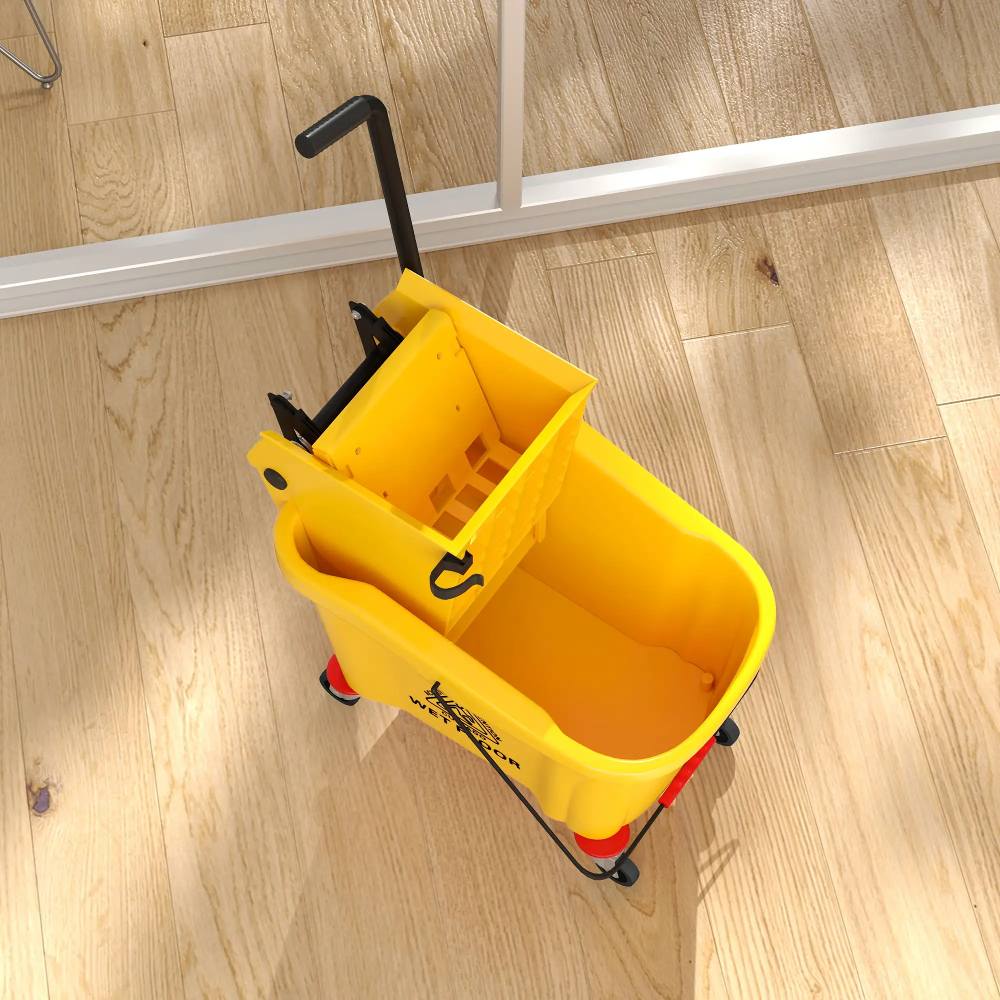 Mop Bucket with Wringer on Wheels, 38 Quart, Yellow - Image 9