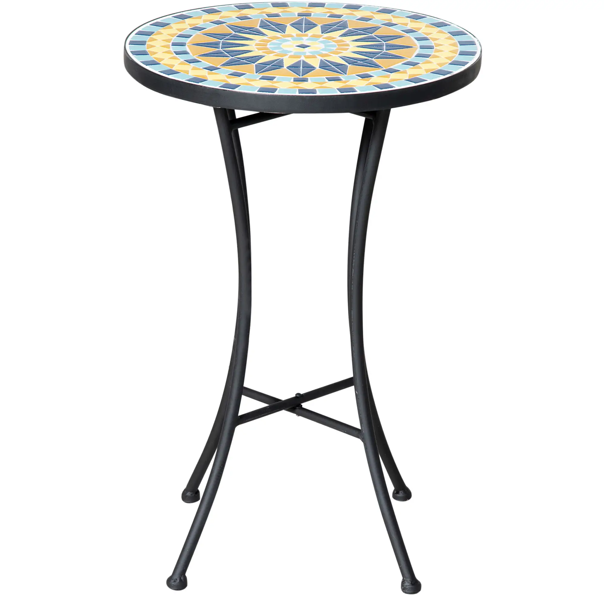 Mosaic Patio Table, Round Coffee Table, Metal Frame, Yellow