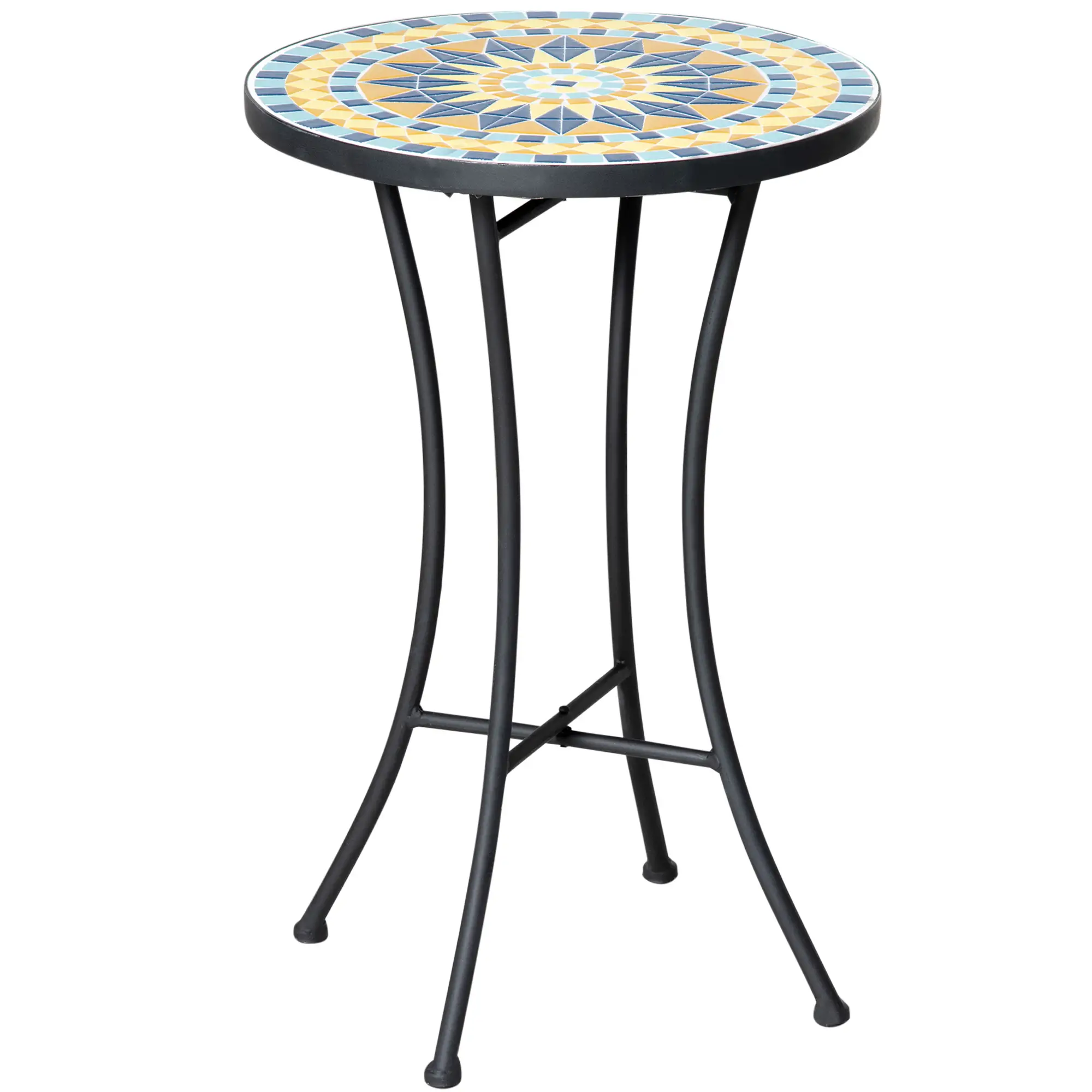 Mosaic Patio Table, Round Coffee Table, Metal Frame, Yellow - Image 11