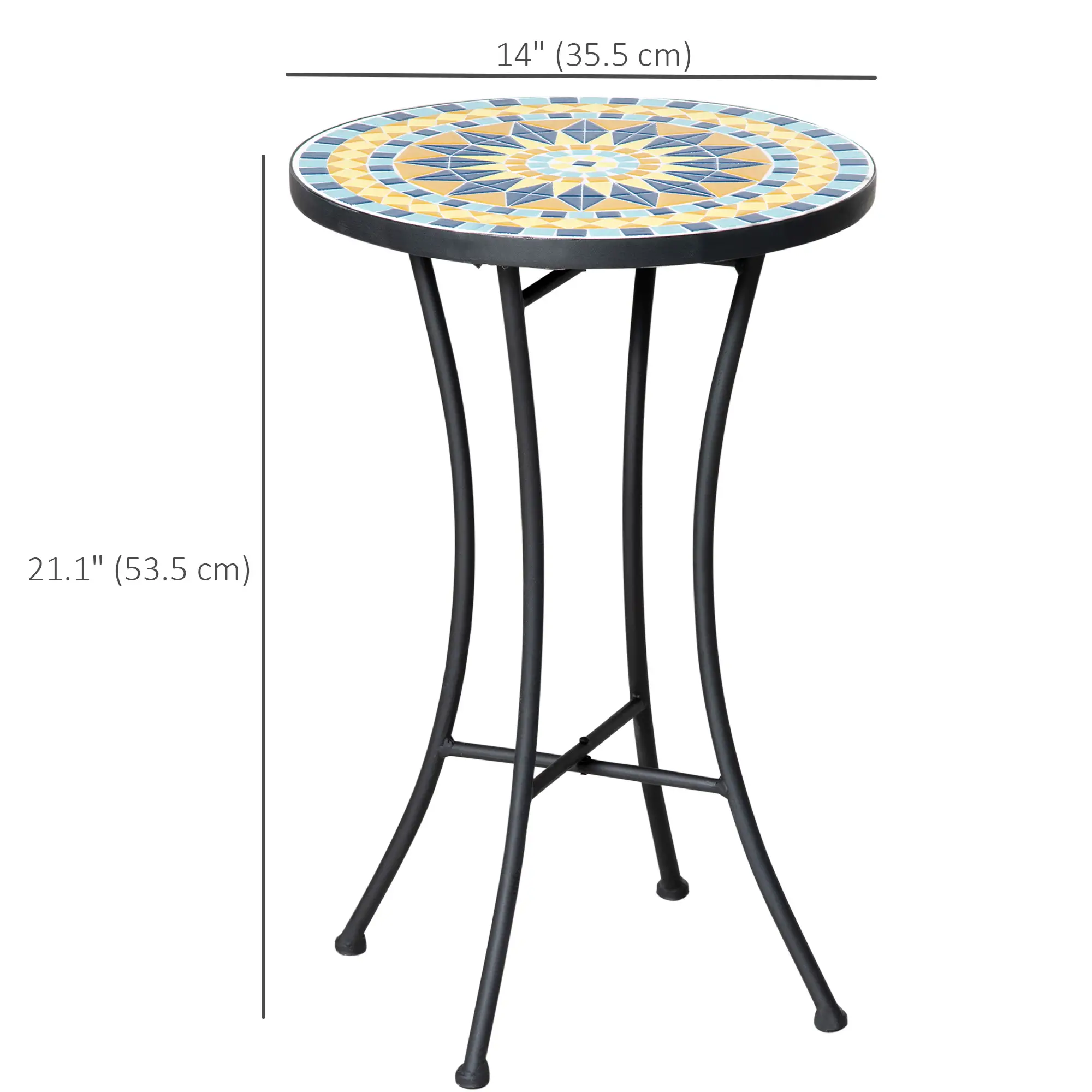 Mosaic Patio Table, Round Coffee Table, Metal Frame, Yellow - Image 3
