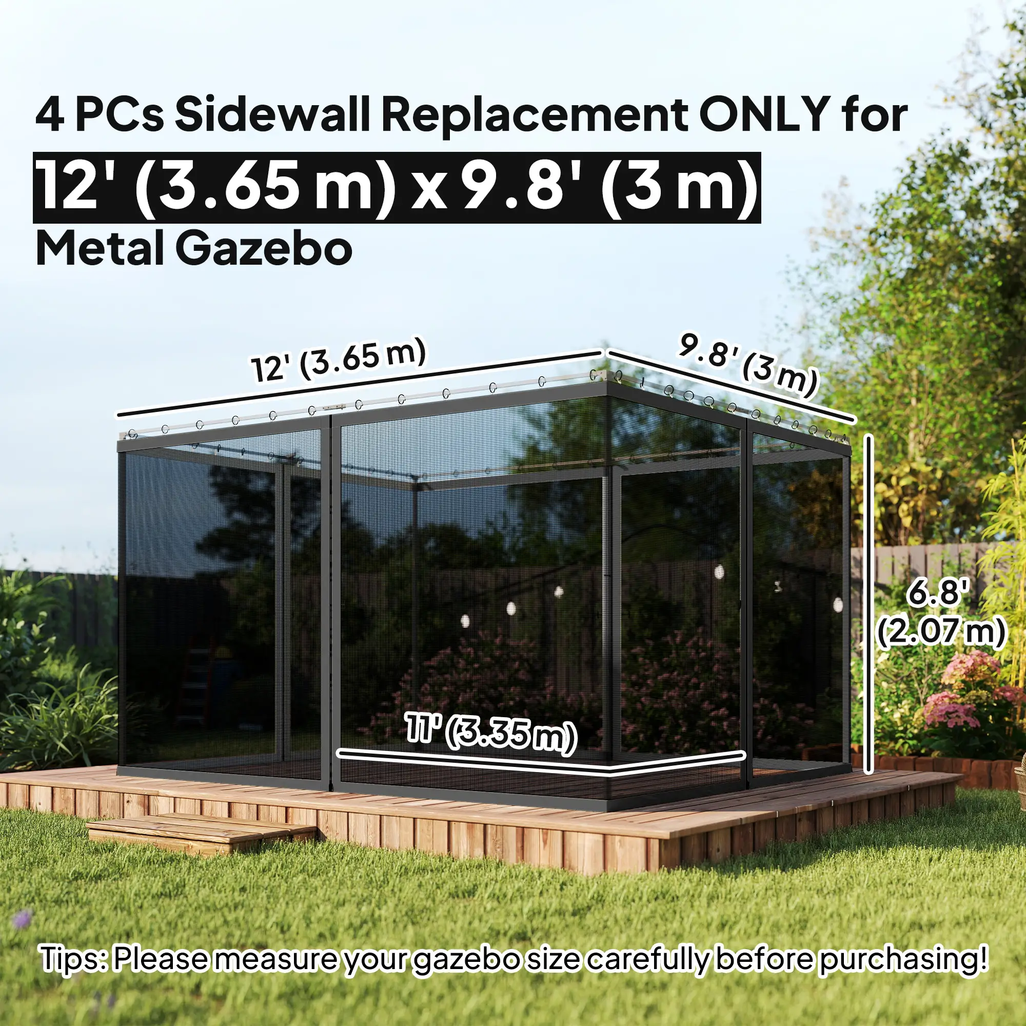Mosquito Netting For Gazebo, 10' x 12', Black - Image 3