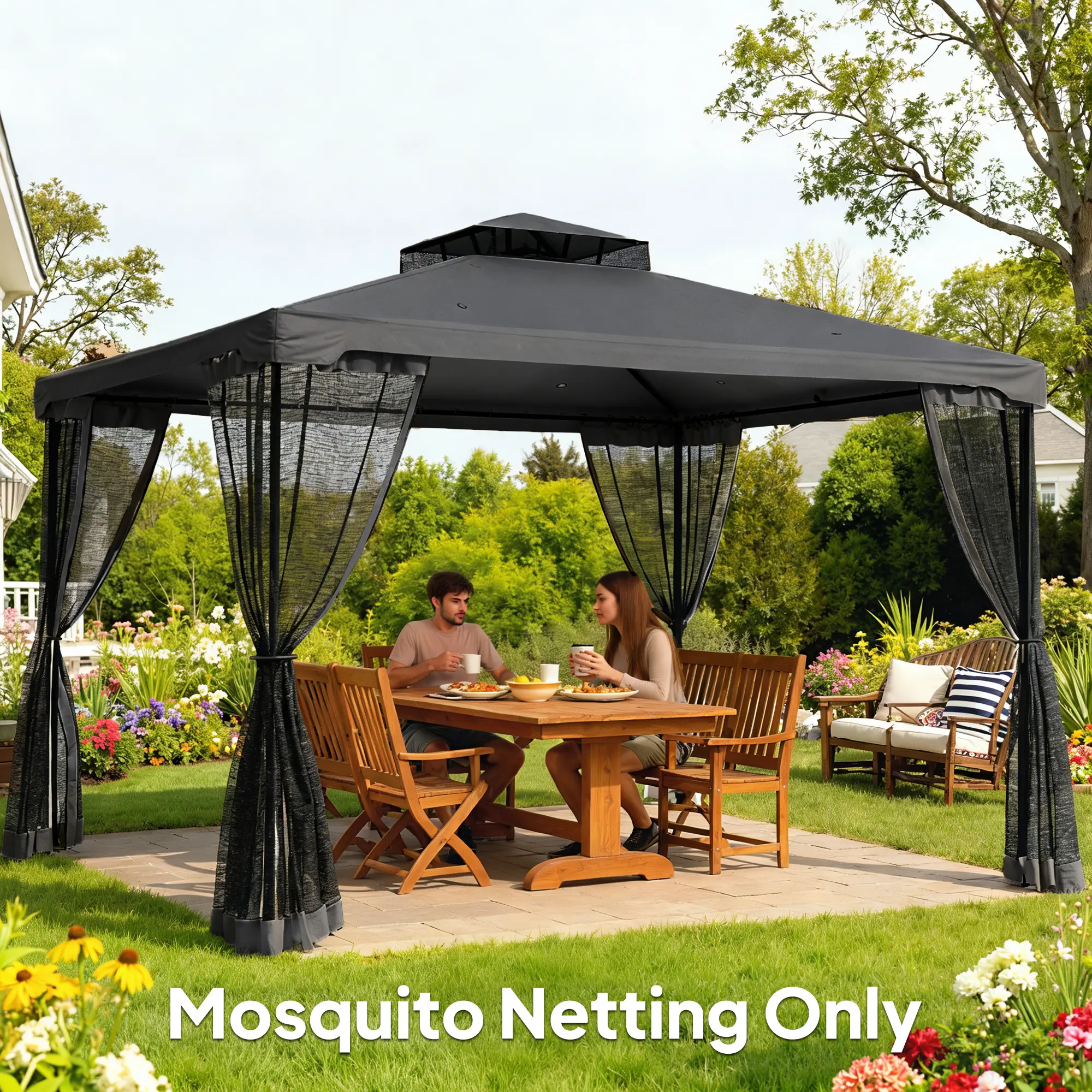 Mosquito Netting For Gazebo, 10' x 12', Black - Image 8