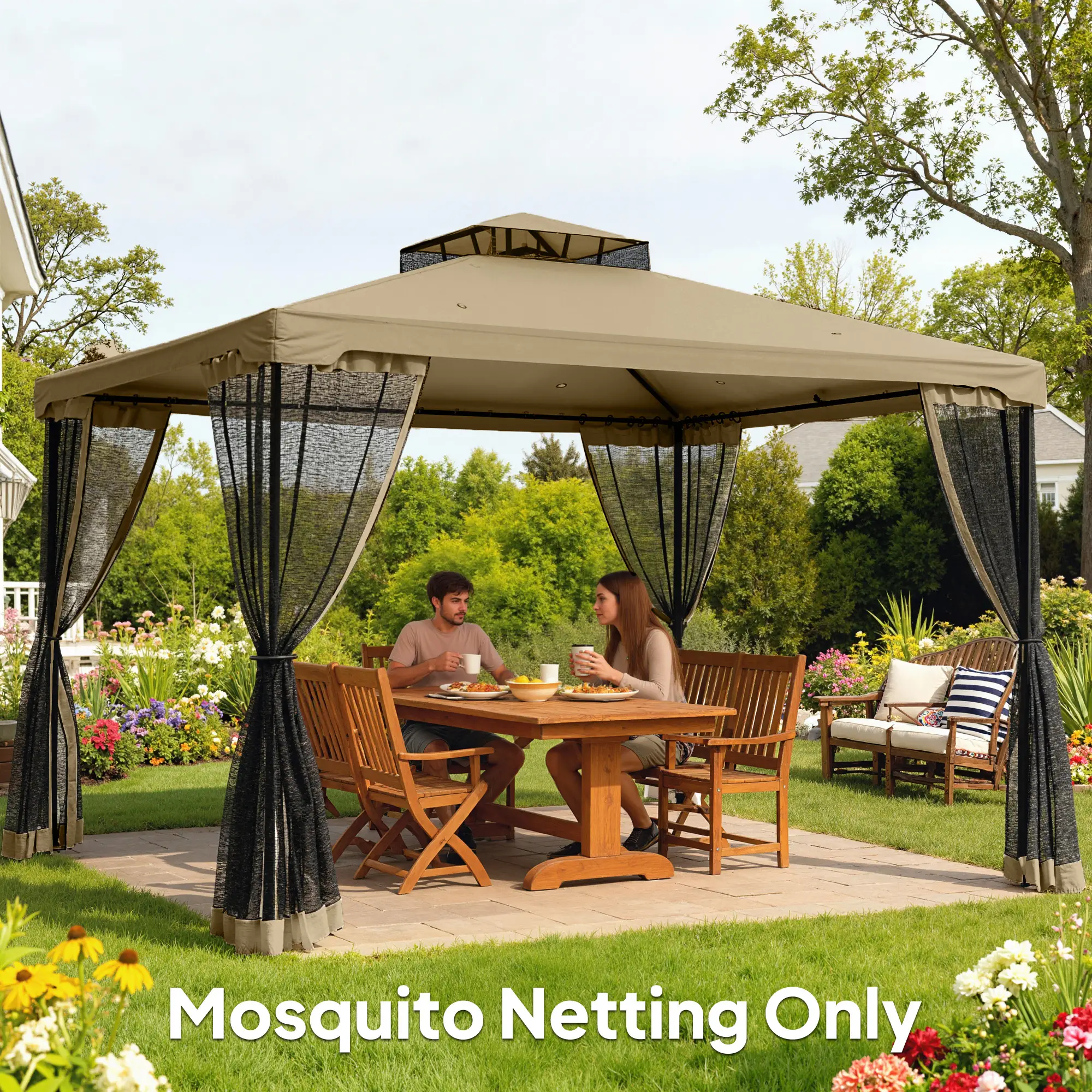 Mosquito Netting For Gazebo, 10' x 12', Black, Khaki - Image 8