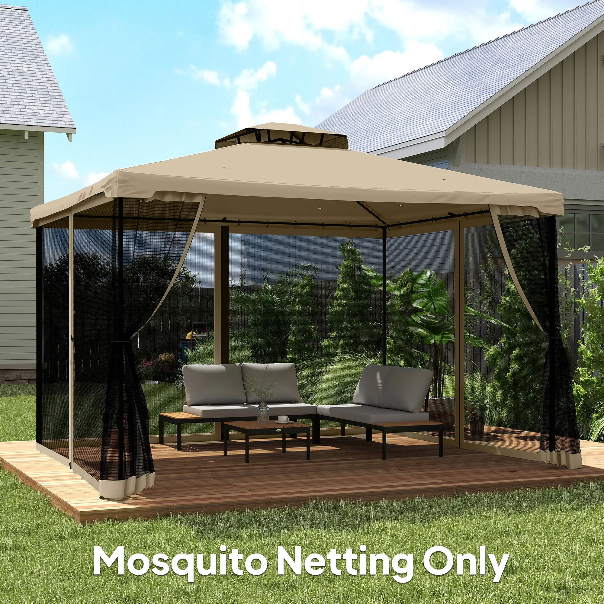 Mosquito Netting For Gazebo, 10' x 13', Khaki, Black - Image 10