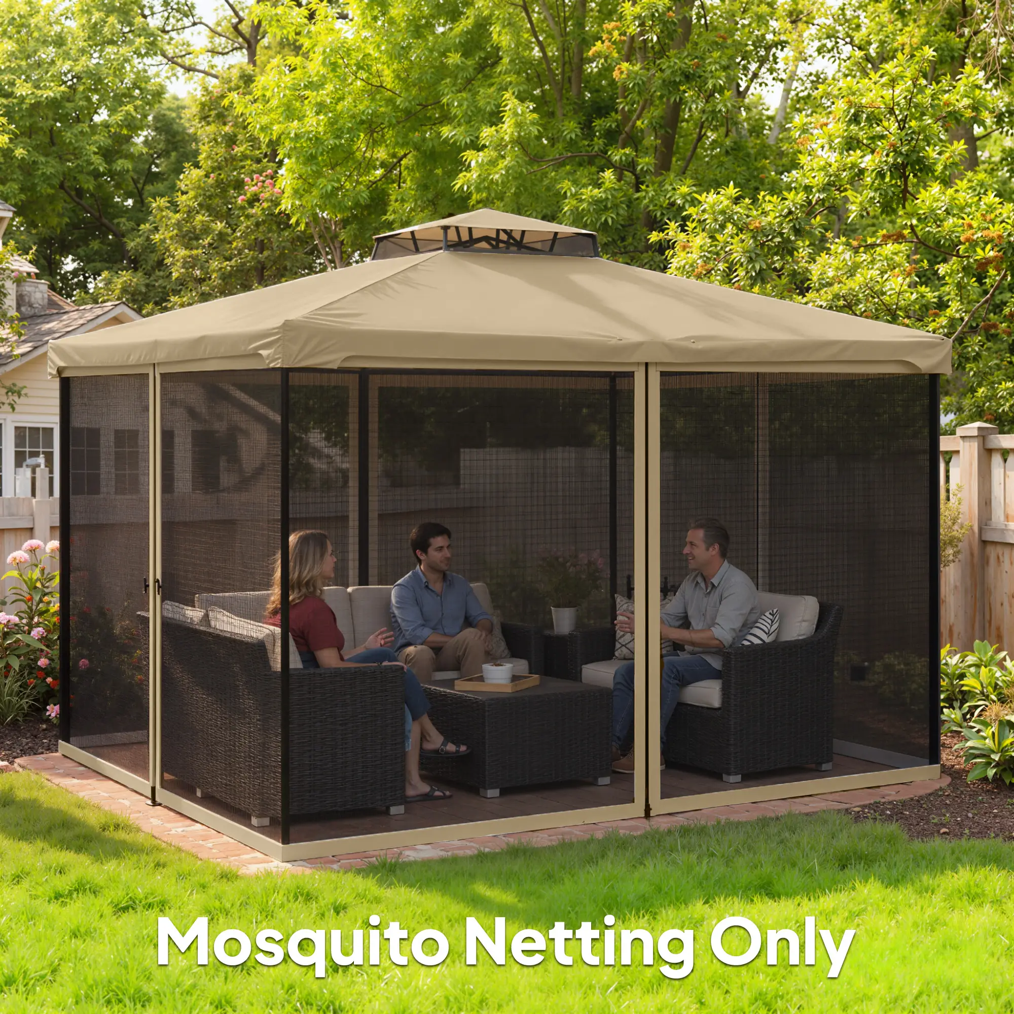 Mosquito Netting For Gazebo, 10' x 13', Khaki, Black - Image 2