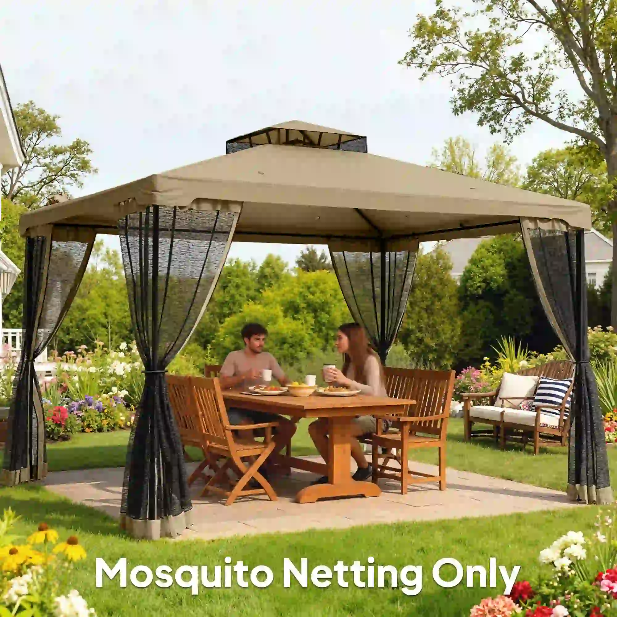 Mosquito Netting For Gazebo, 10' x 13', Khaki, Black - Image 8