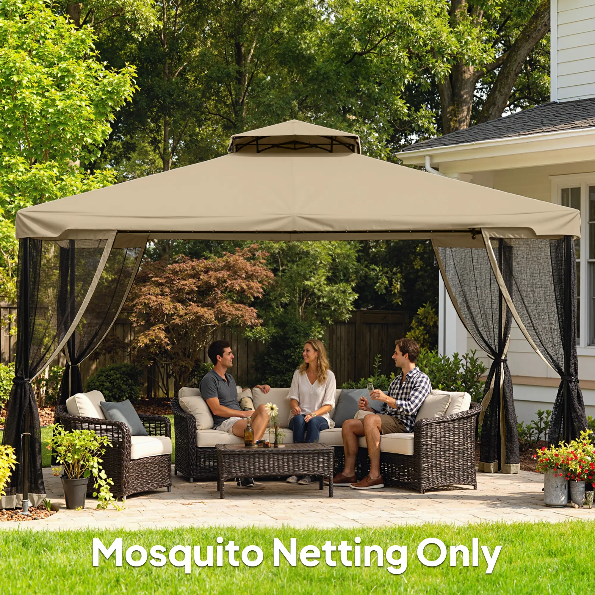 Mosquito Netting For Gazebo, 10' x 13', Khaki, Black - Image 9