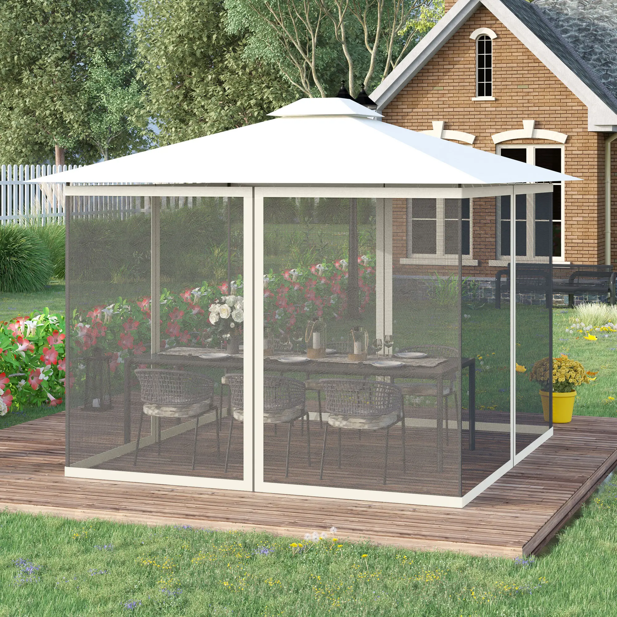 Mosquito Netting For Gazebo, 10' x 13', Black Screen Walls With Zippers, Black - Image 2