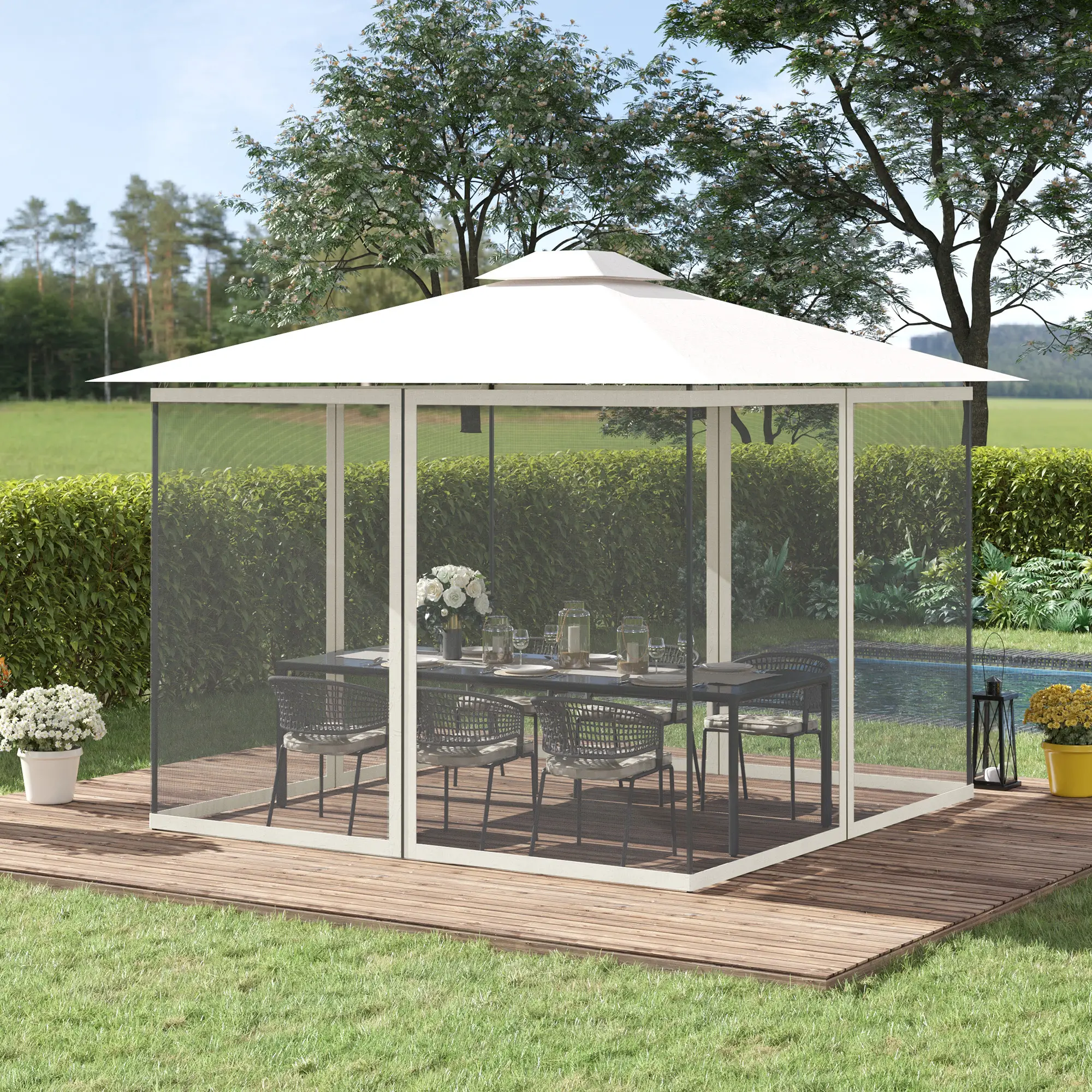 Mosquito Netting For Gazebo, 10' x 13', Black Screen Walls With Zippers, Black - Image 8