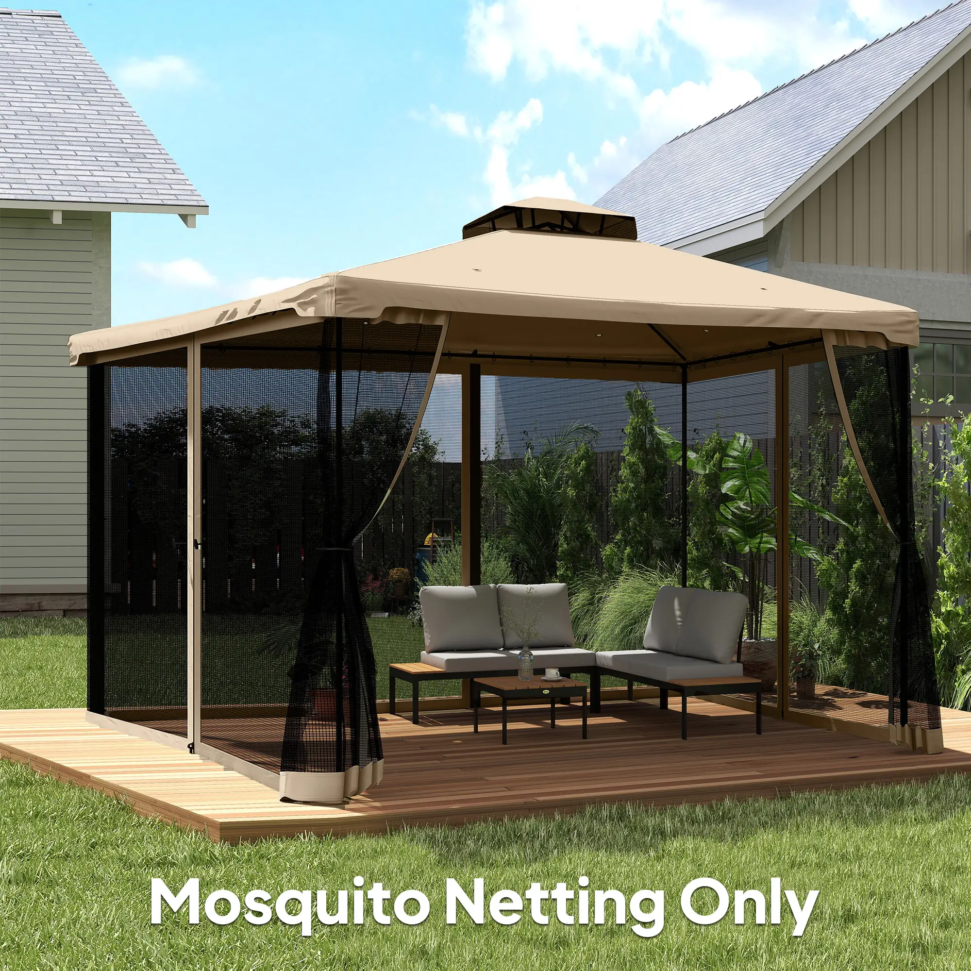 Mosquito Netting For Gazebo, 12' x 12', Beige, Black - Image 10
