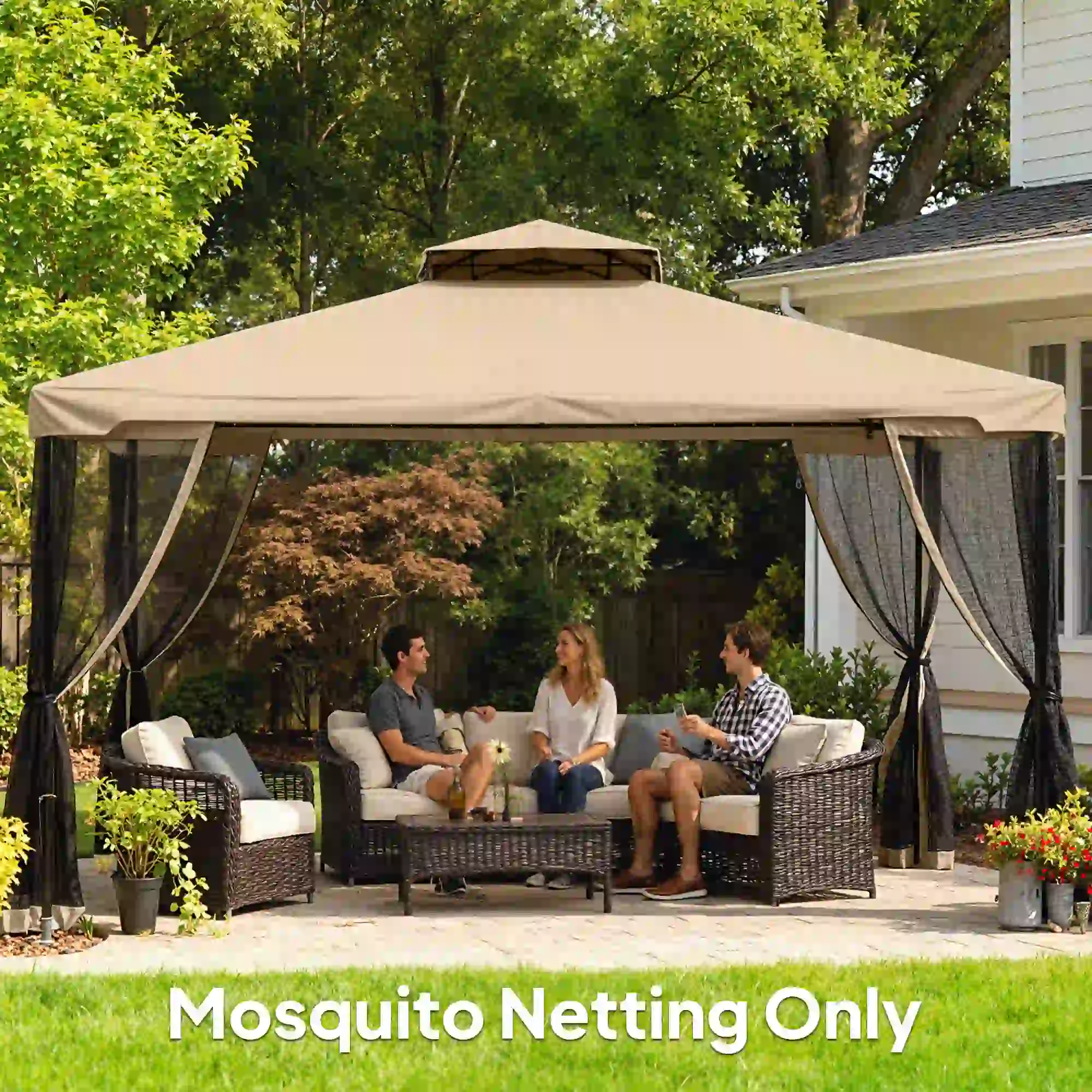 Mosquito Netting For Gazebo, 12' x 12', Beige, Black - Image 9
