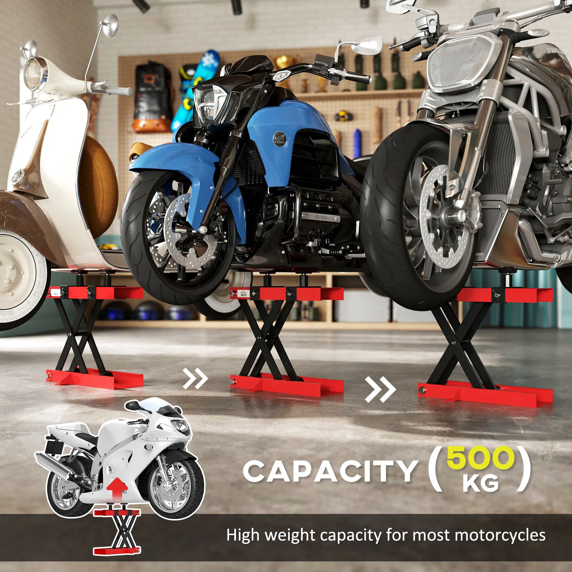 Motorcycle Scissor Lift Jack, 1100 lbs ATV Dirt Bike Stand, 3.7-15.7" Adjustable Height, Red - Image 4