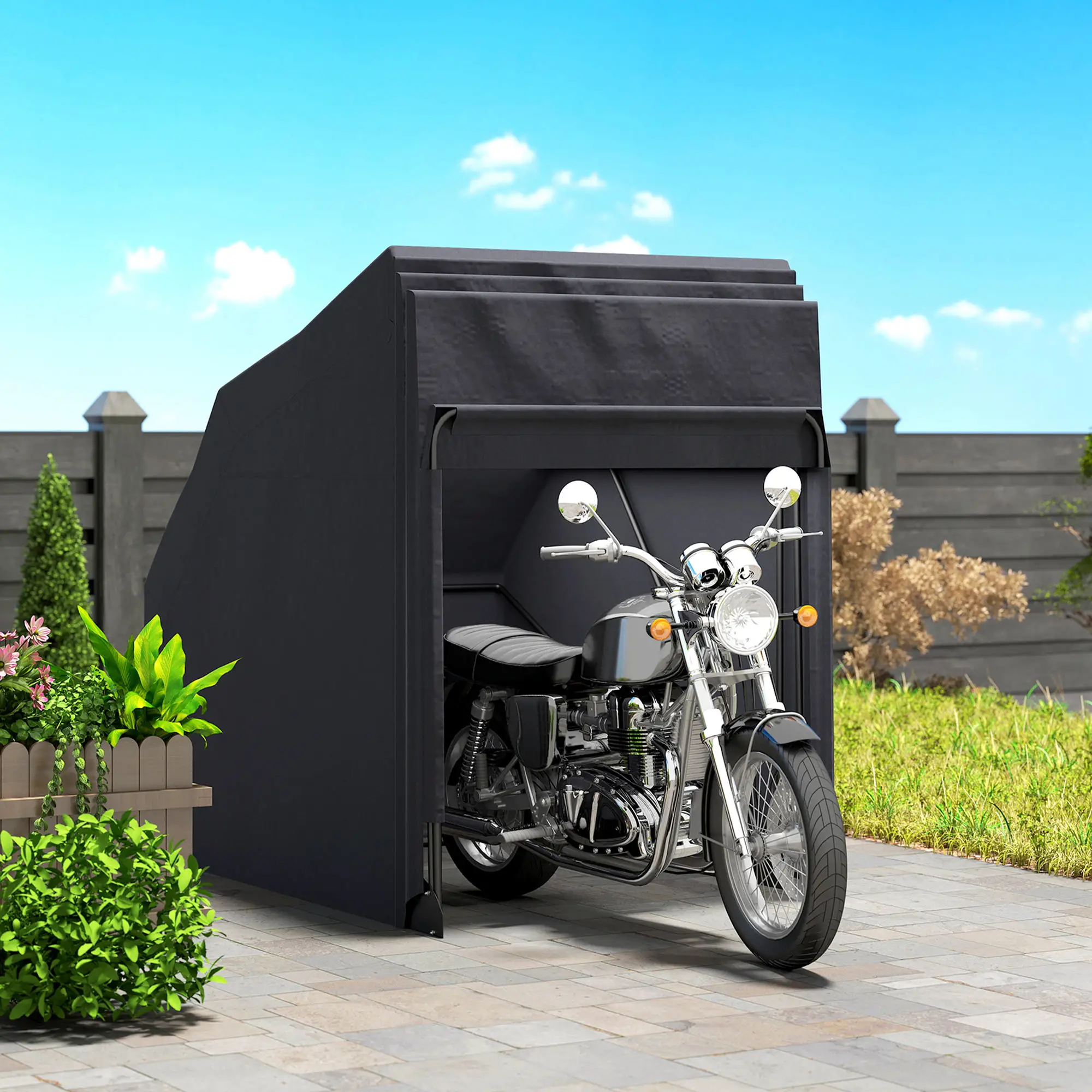 Motorcycle Shelter, Waterproof Cover Tent, 2 Mesh Windows, UV Protected - Image 2