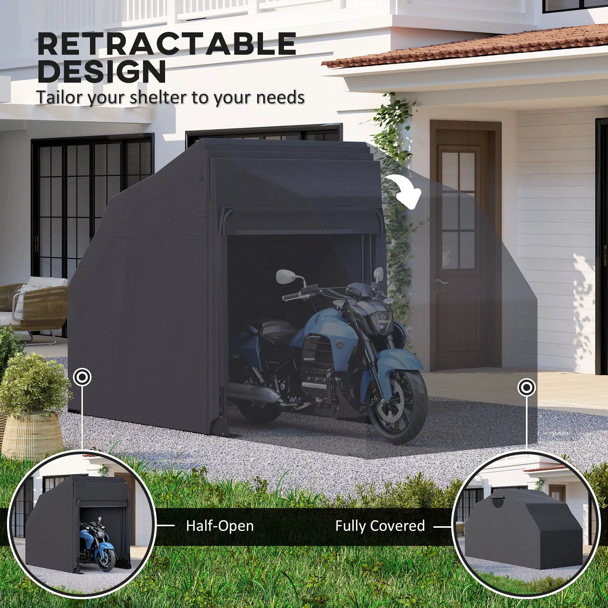 Motorcycle Shelter, Waterproof Cover Tent, 2 Mesh Windows, UV Protected - Image 7