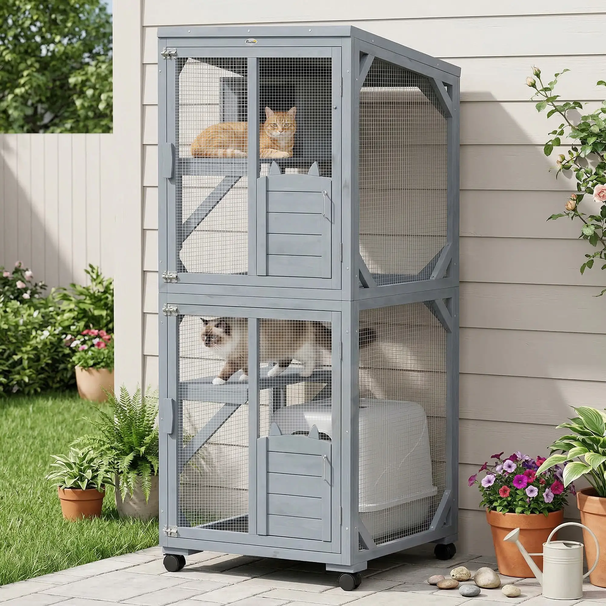 Movable Catio With Resting Box, 3 Jumping Platforms, Waterproof Roof - Image 2