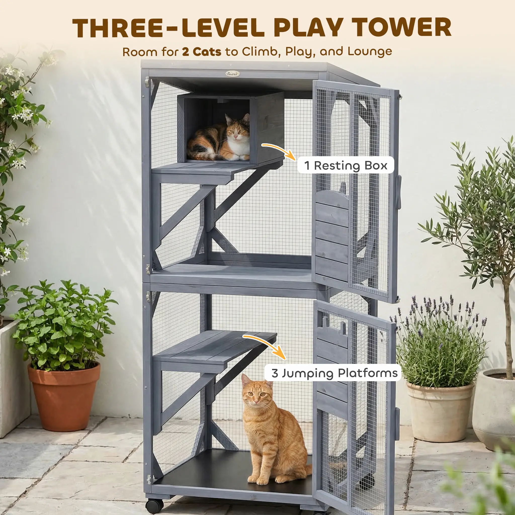 Movable Catio With Resting Box, 3 Jumping Platforms, Waterproof Roof - Image 4
