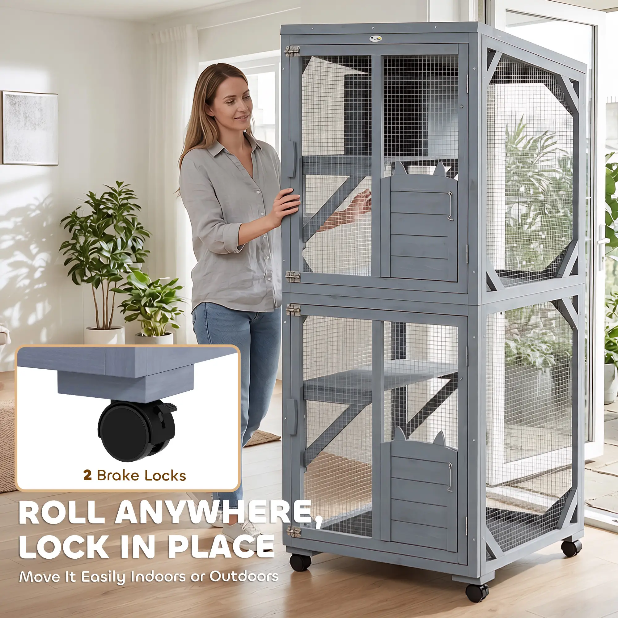 Movable Catio With Resting Box, 3 Jumping Platforms, Waterproof Roof - Image 5