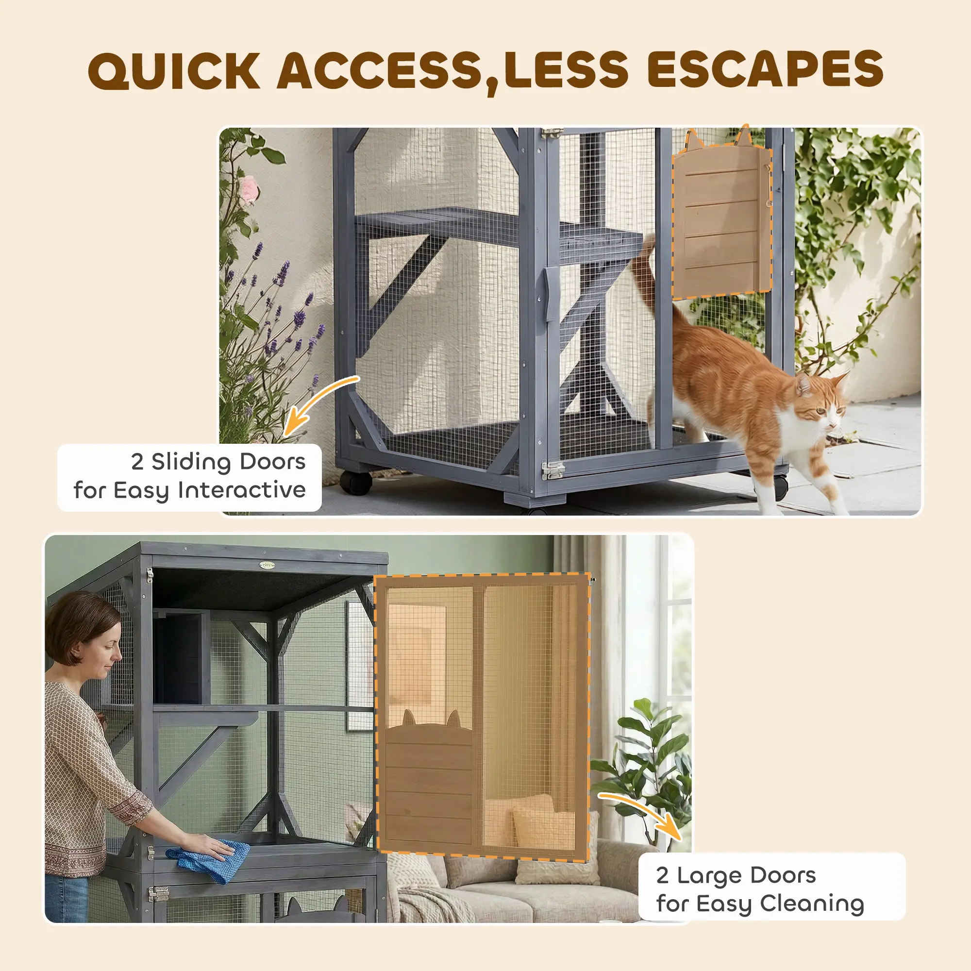 Movable Catio With Resting Box, 3 Jumping Platforms, Waterproof Roof - Image 9