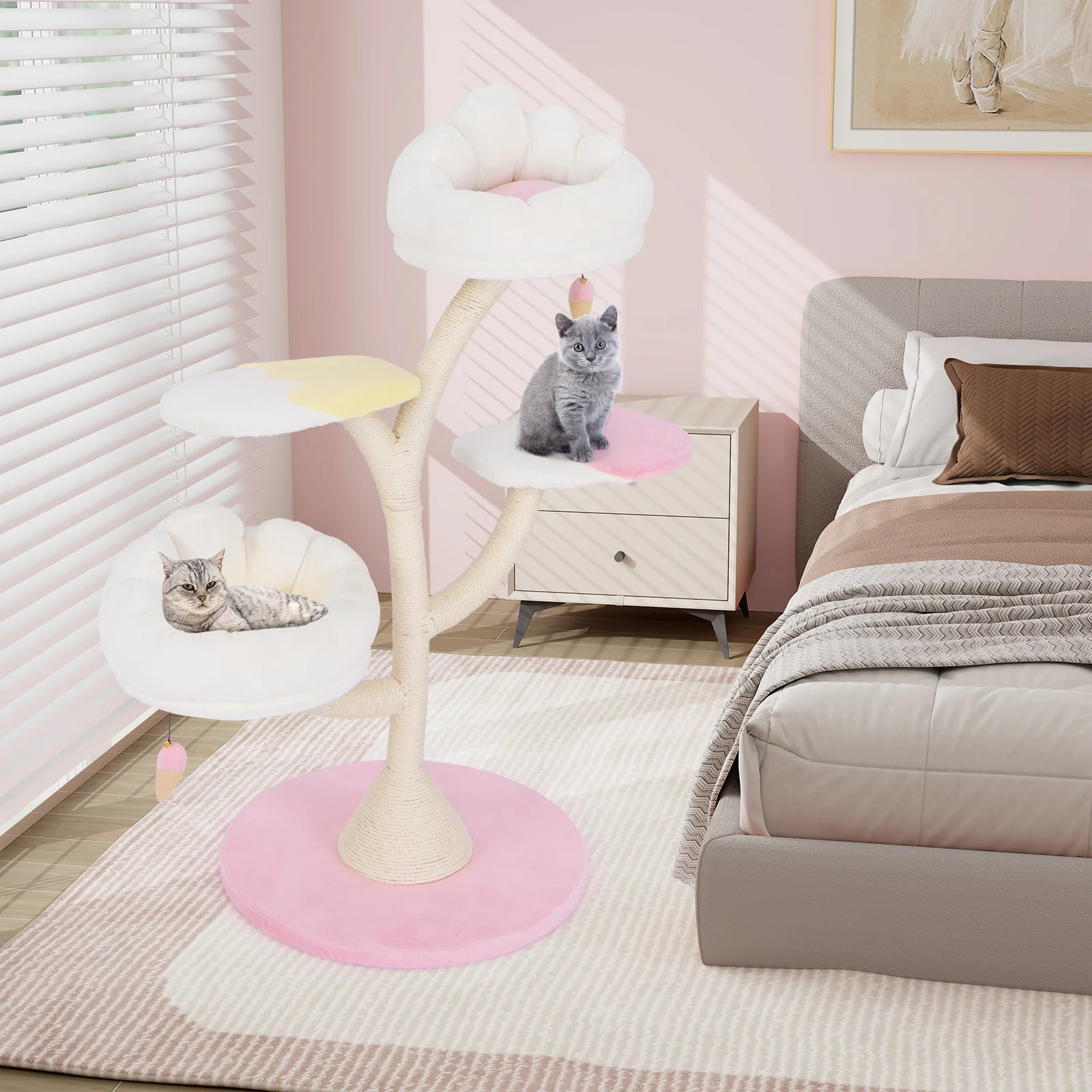 Multi-Layer Cat Tree Tower, 2 Perches 2 Platforms, Pink - Image 7