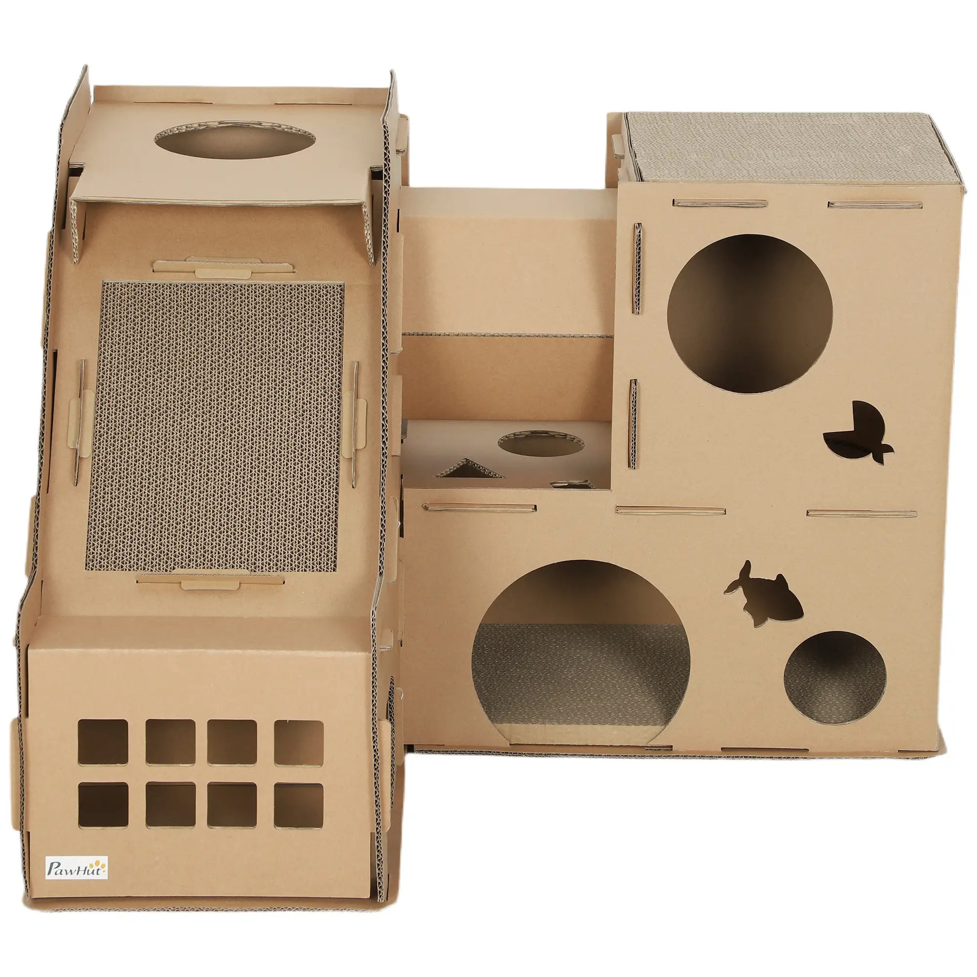 Multi-Level Cardboard Cat House, Corrugated Play Condo with Scratching Pads
