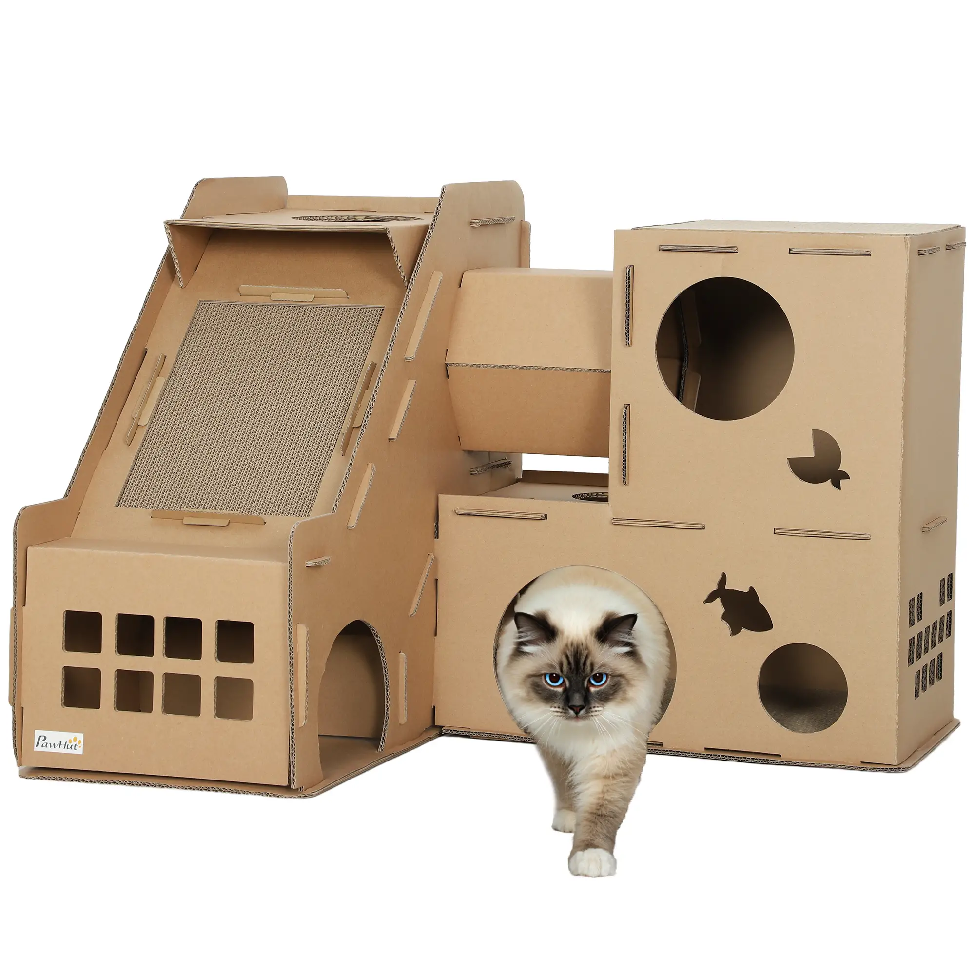 Multi-Level Cardboard Cat House, Corrugated Play Condo with Scratching Pads - Image 11