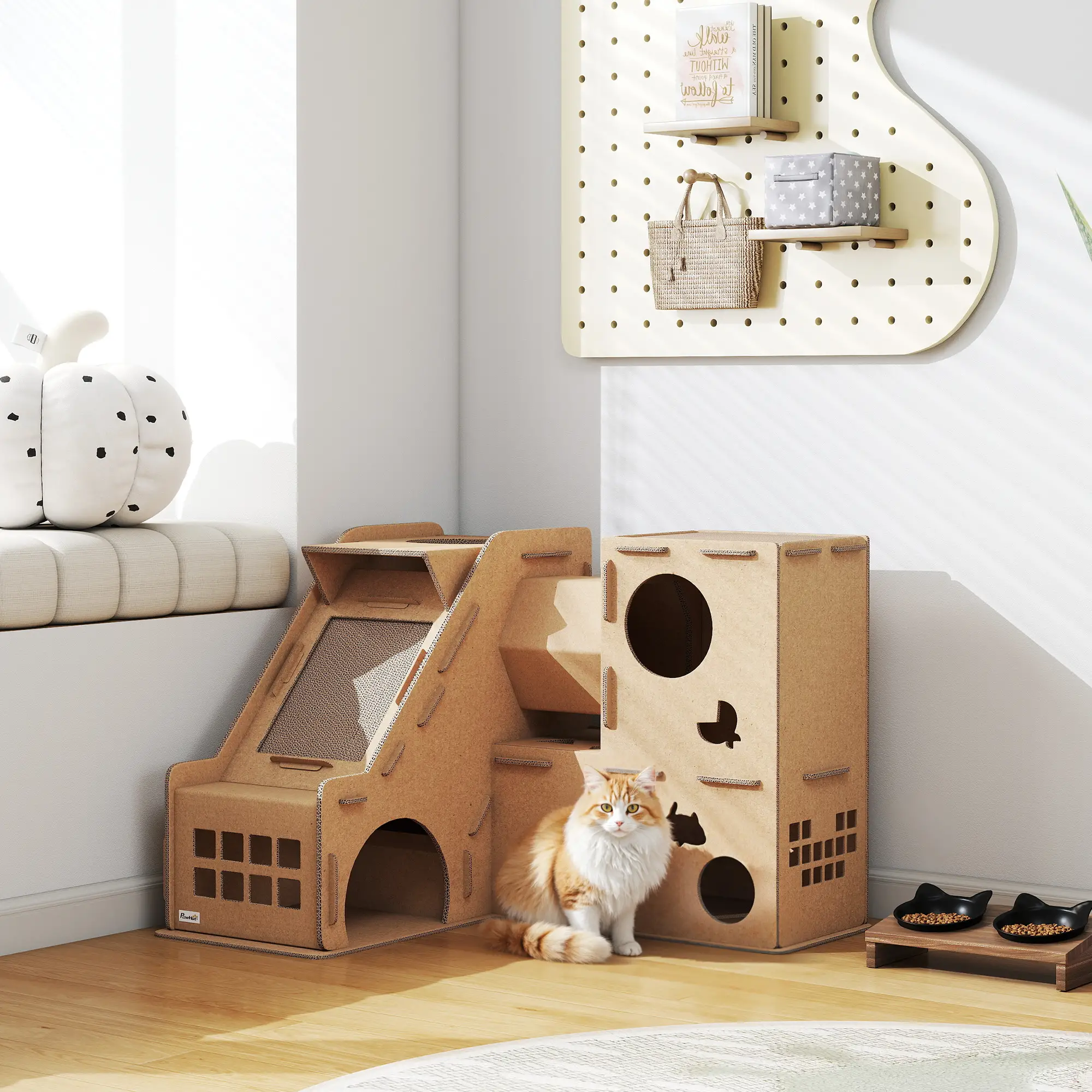 Multi-Level Cardboard Cat House, Corrugated Play Condo with Scratching Pads - Image 2