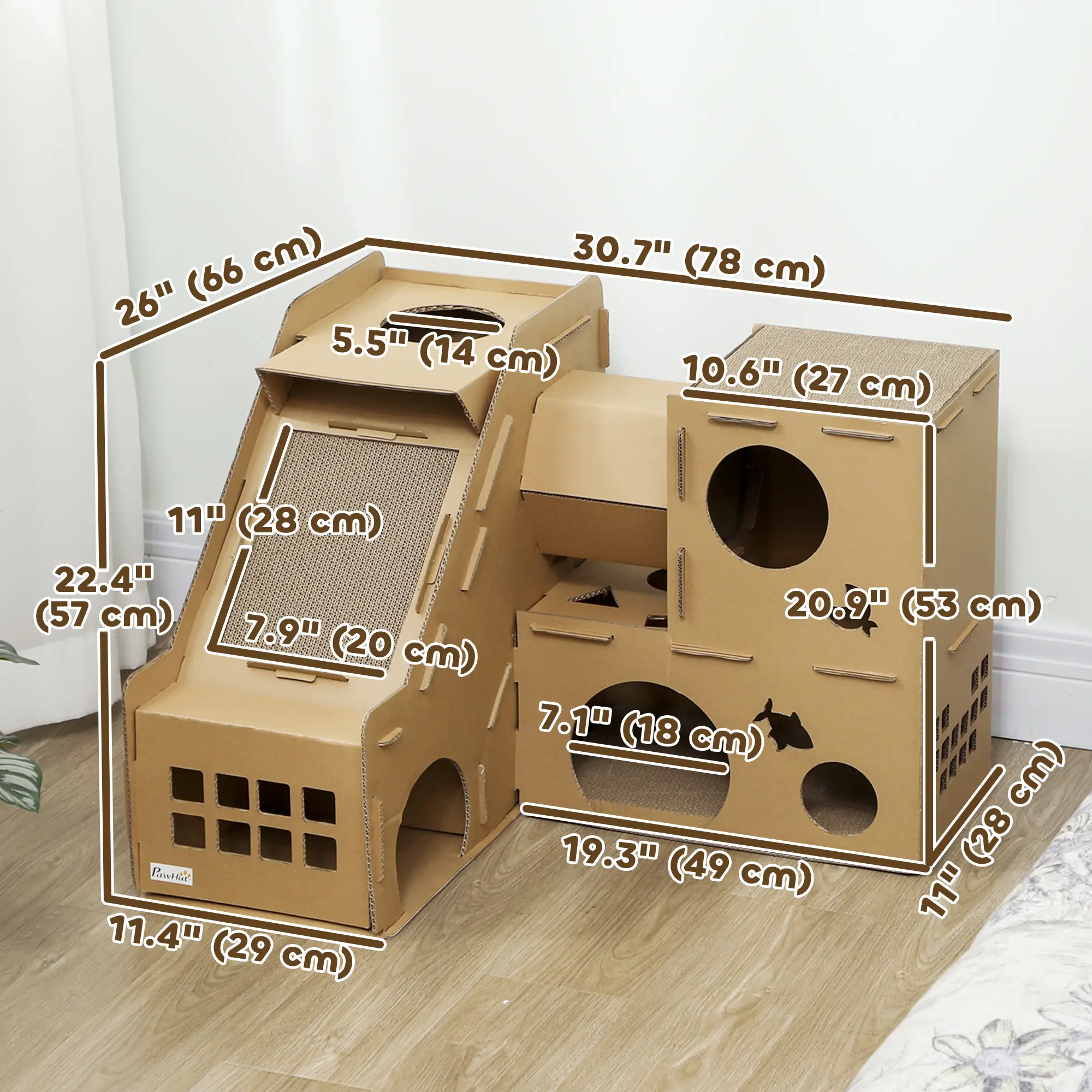 Multi-Level Cardboard Cat House, Corrugated Play Condo with Scratching Pads - Image 3