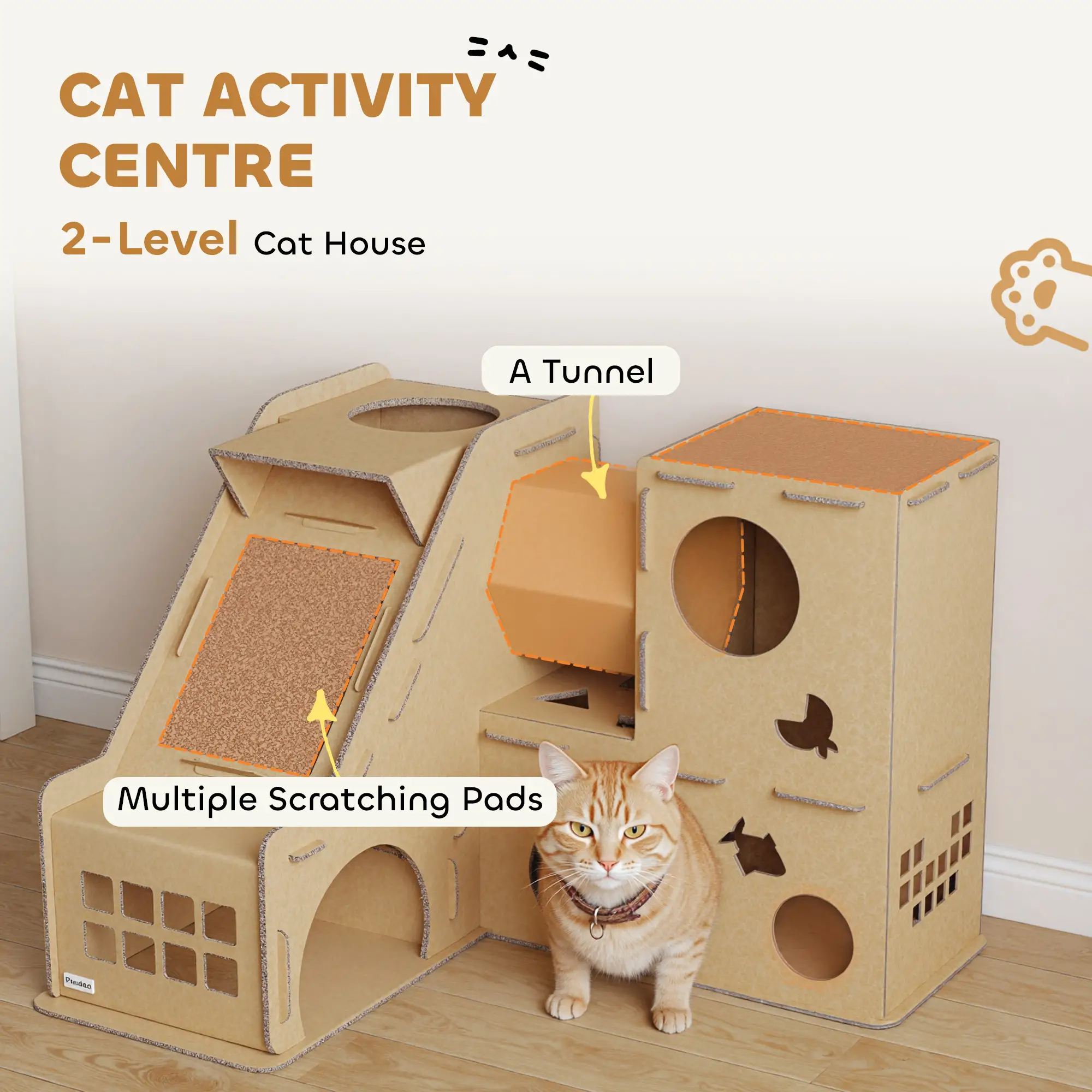Multi-Level Cardboard Cat House, Corrugated Play Condo with Scratching Pads - Image 4