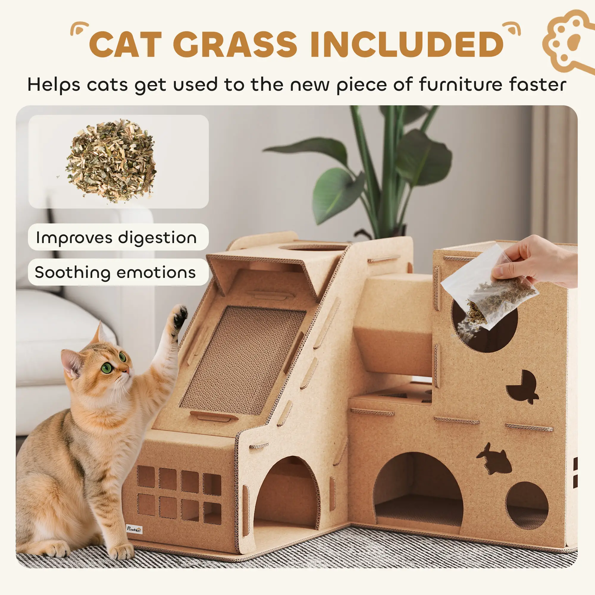 Multi-Level Cardboard Cat House, Corrugated Play Condo with Scratching Pads - Image 6