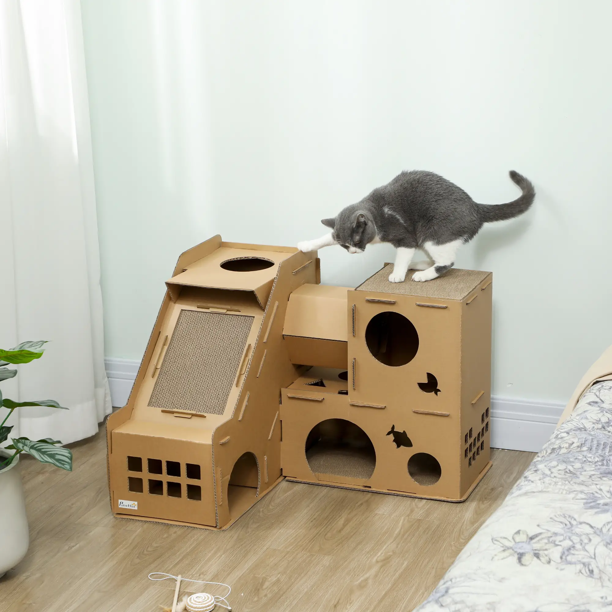 Multi-Level Cardboard Cat House, Corrugated Play Condo with Scratching Pads - Image 8