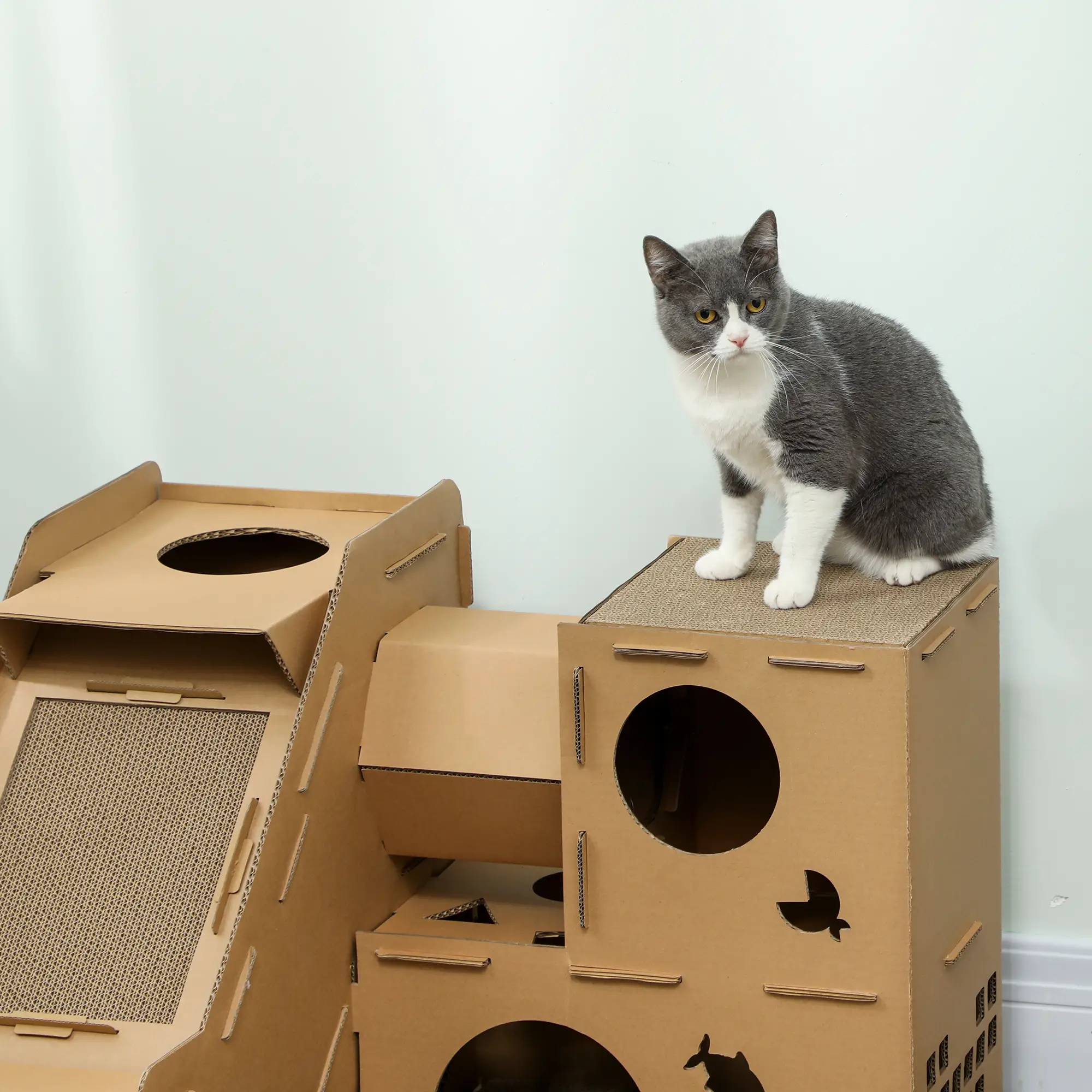 Multi-Level Cardboard Cat House, Corrugated Play Condo with Scratching Pads - Image 9