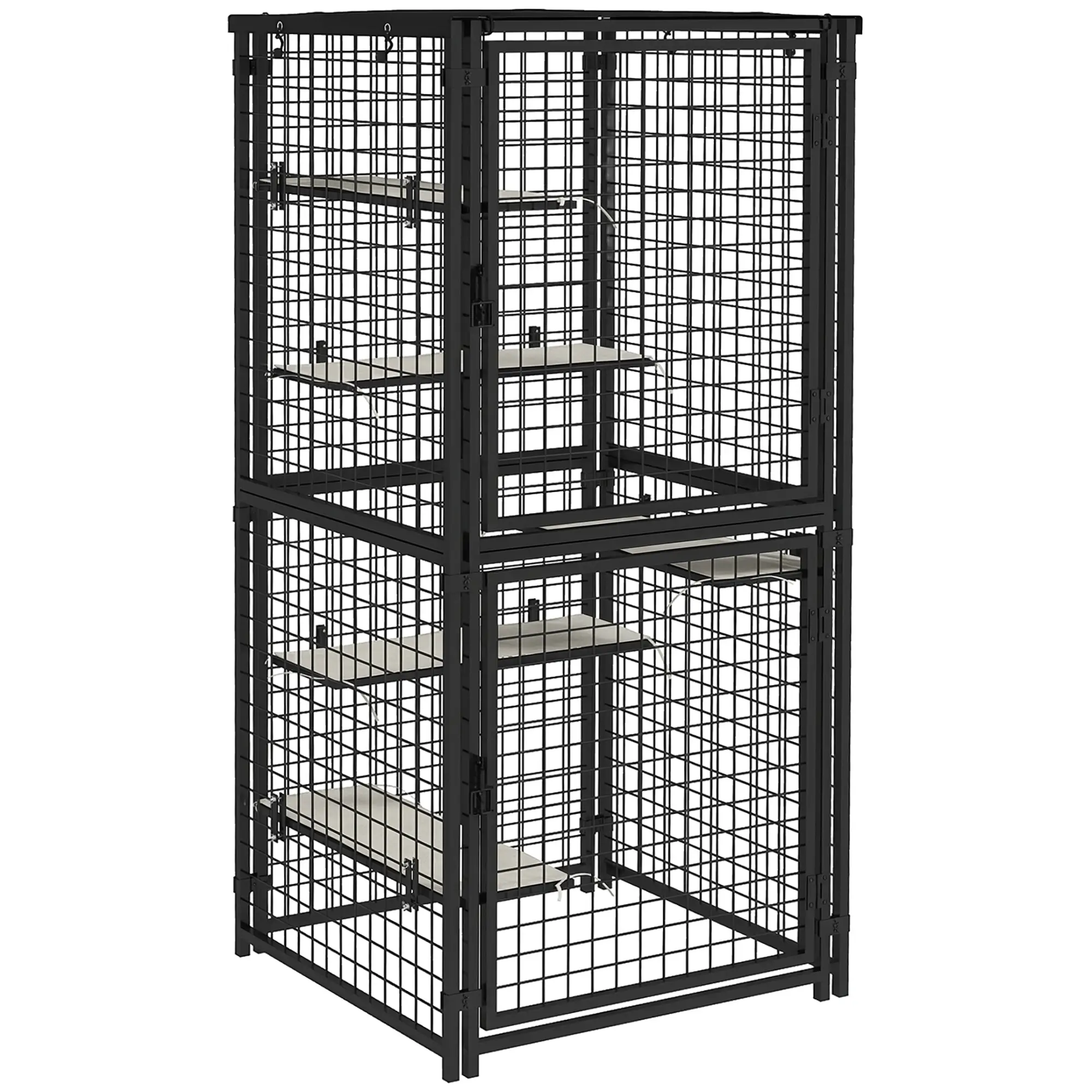 Multi-Level Cat Cage, Outdoor Catio, Steel, UV Water Resistant Cover, 5 Platforms, Soft Pads, Black - Image 11