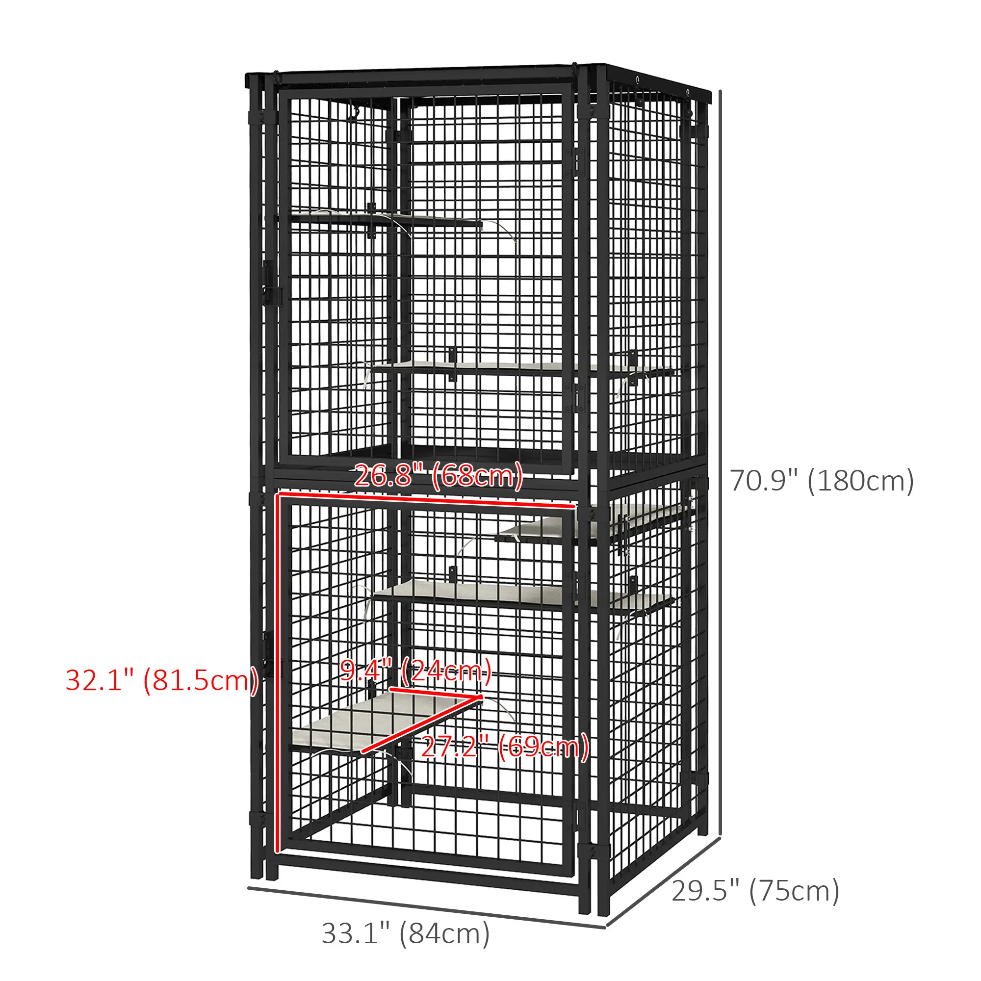 Multi-Level Cat Cage, Outdoor Catio, Steel, UV Water Resistant Cover, 5 Platforms, Soft Pads, Black - Image 3