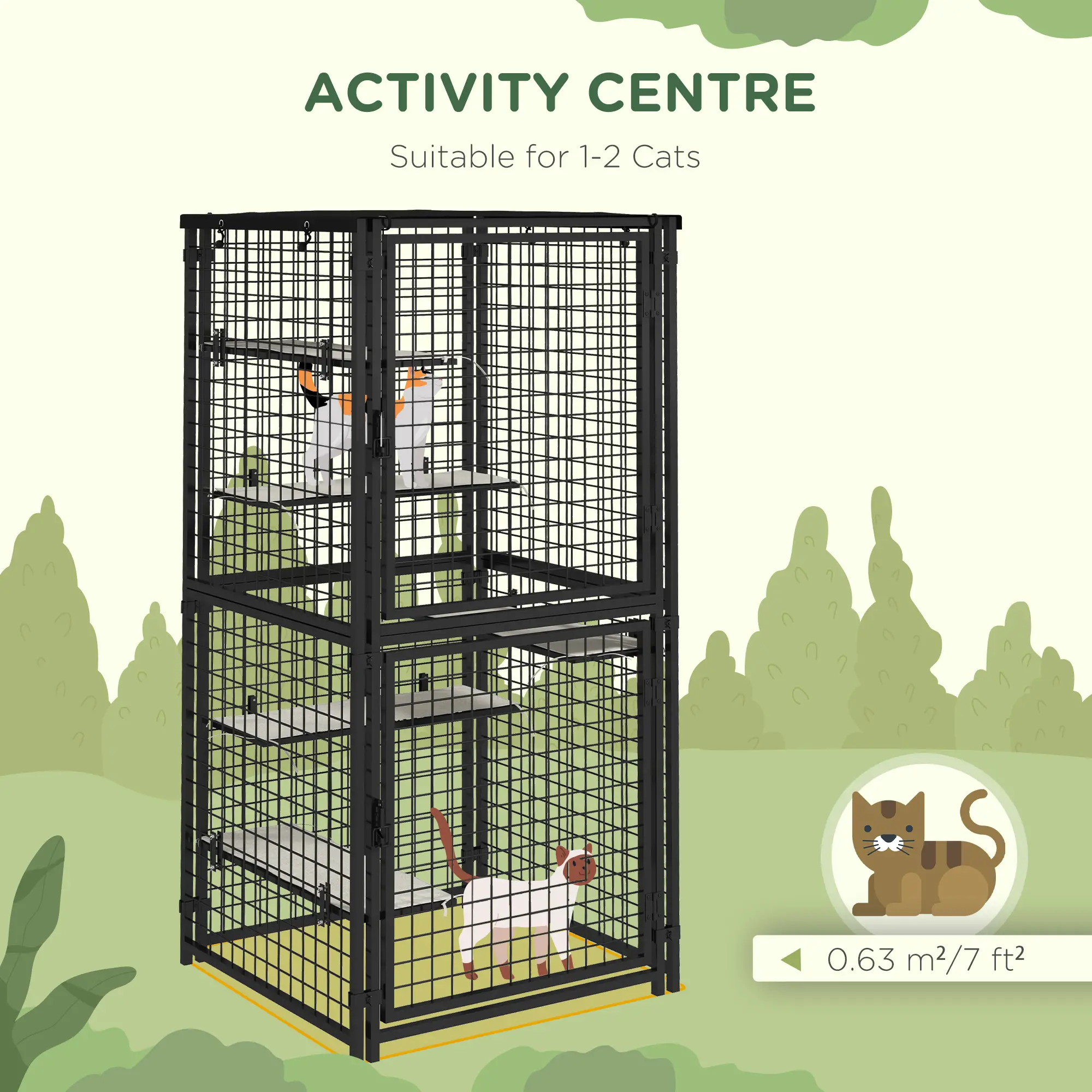 Multi-Level Cat Cage, Outdoor Catio, Steel, UV Water Resistant Cover, 5 Platforms, Soft Pads, Black - Image 4