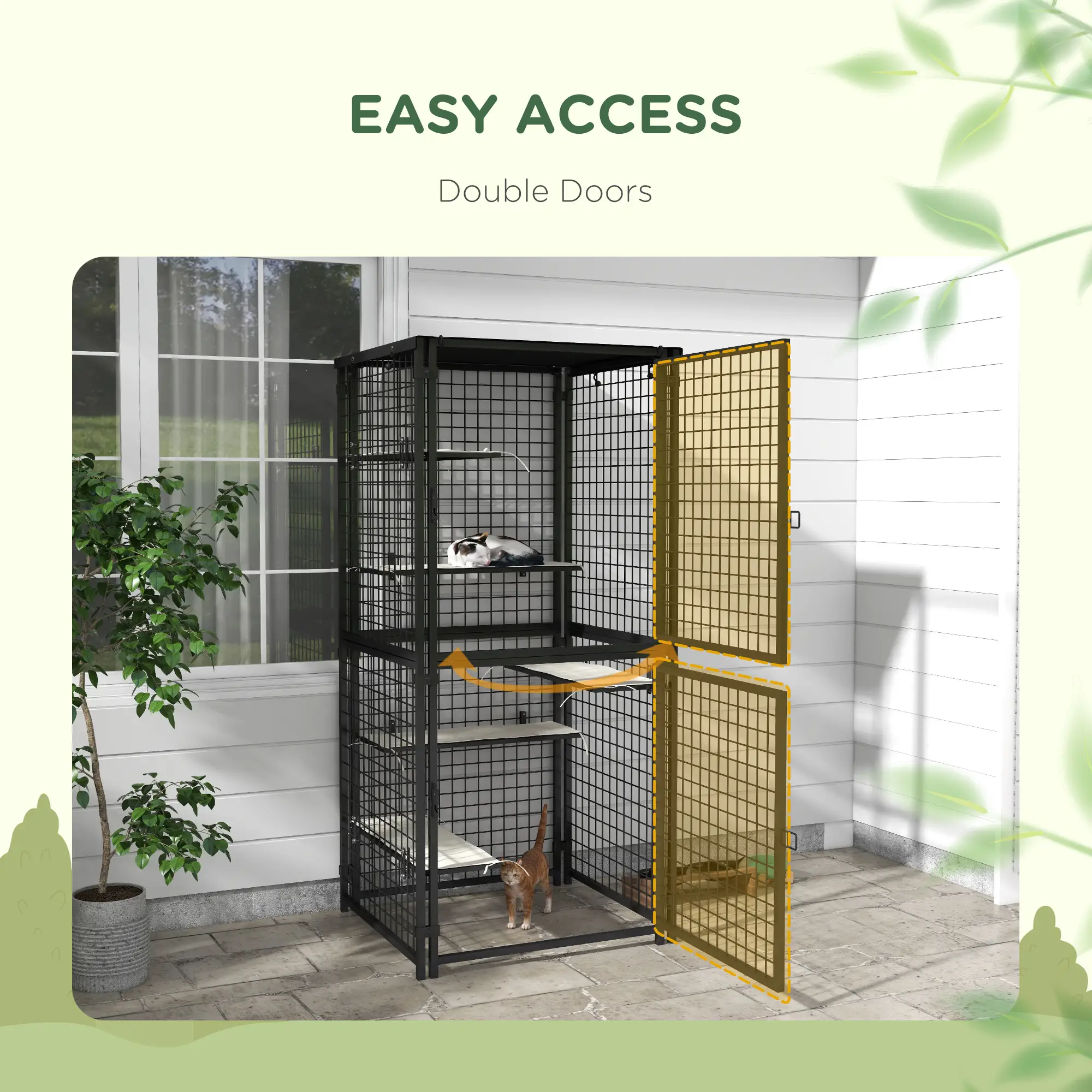 Multi-Level Cat Cage, Outdoor Catio, Steel, UV Water Resistant Cover, 5 Platforms, Soft Pads, Black - Image 7