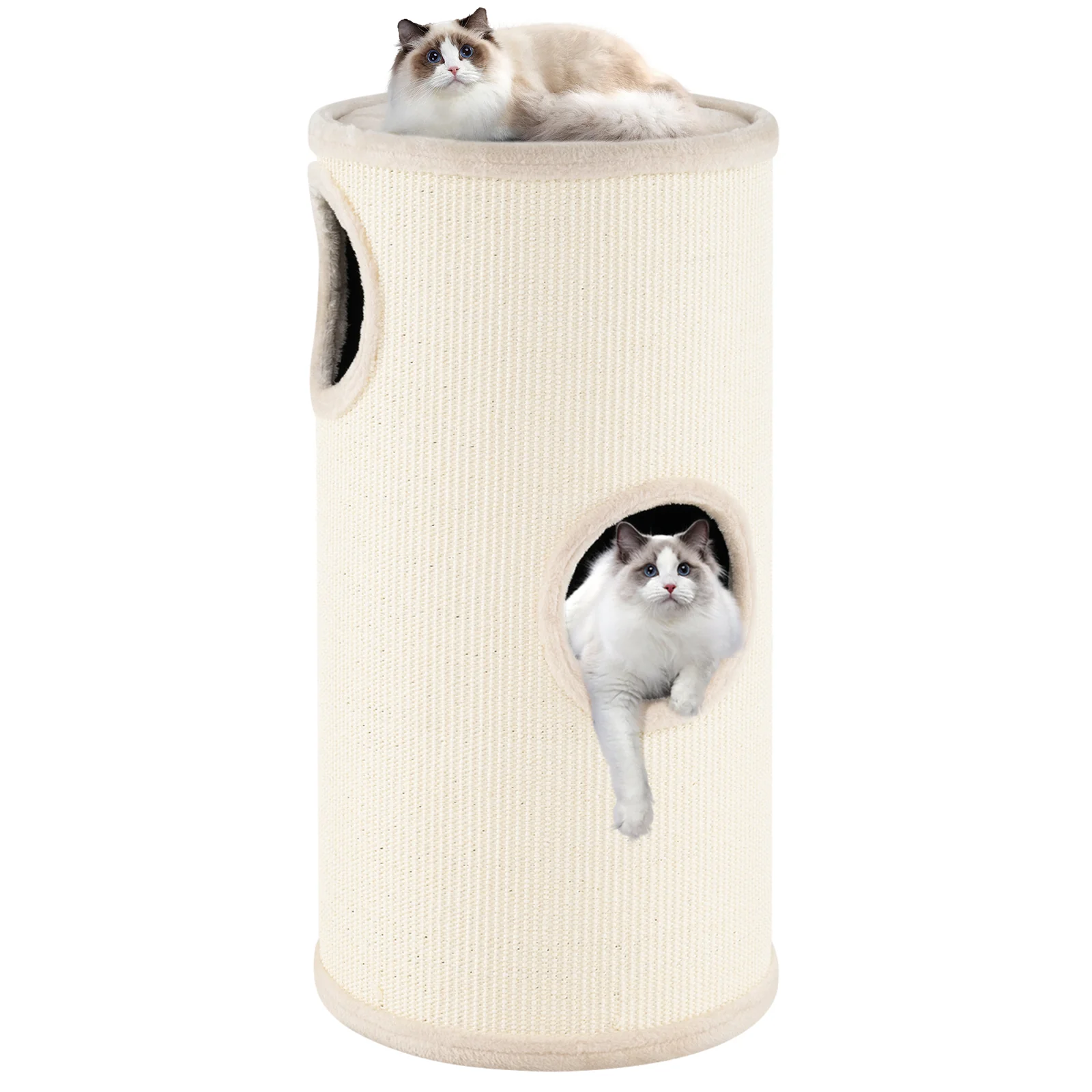 Multi-level Cat House with Sisal Scratching Pad, Beige - Image 4