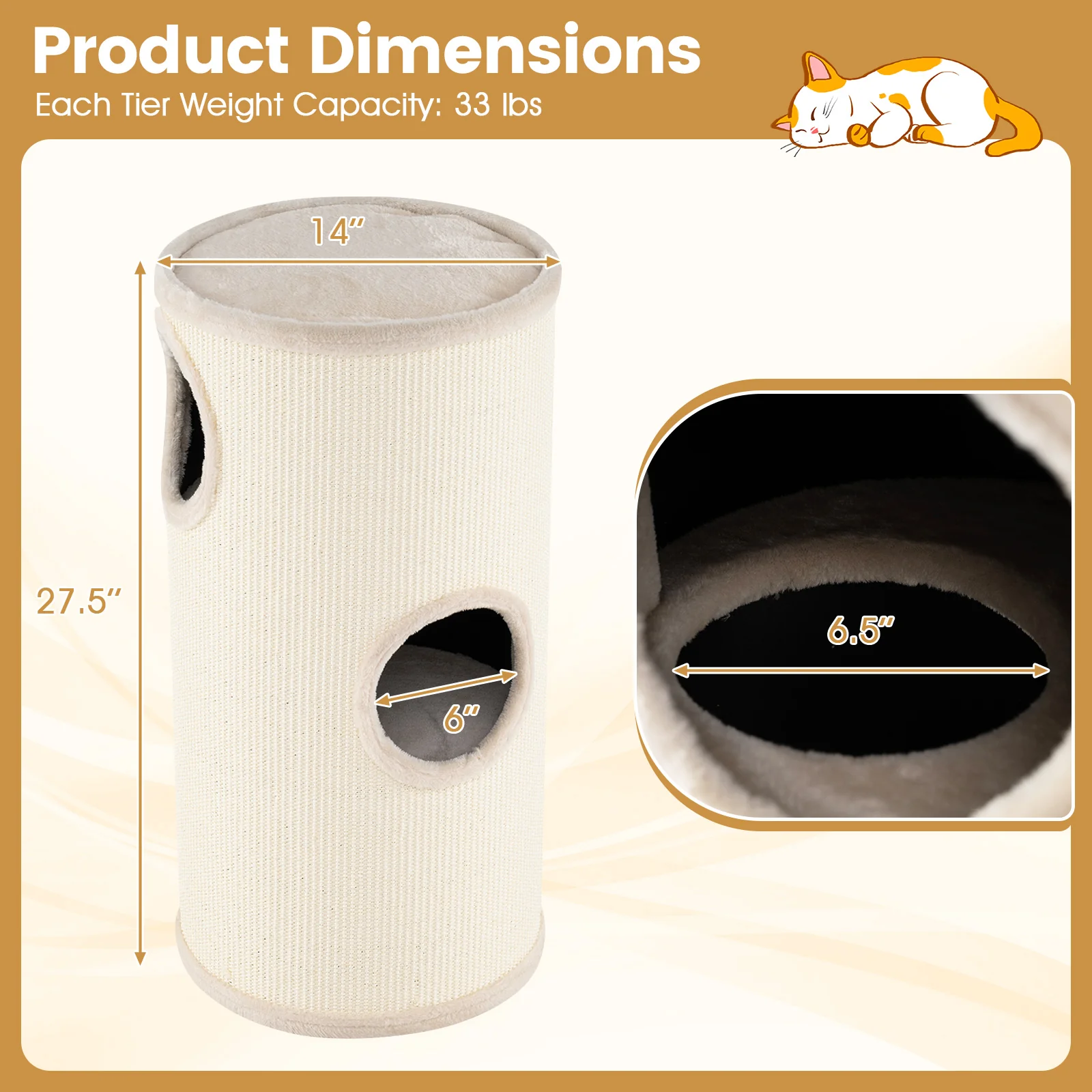 Multi-level Cat House with Sisal Scratching Pad, Beige - Image 6