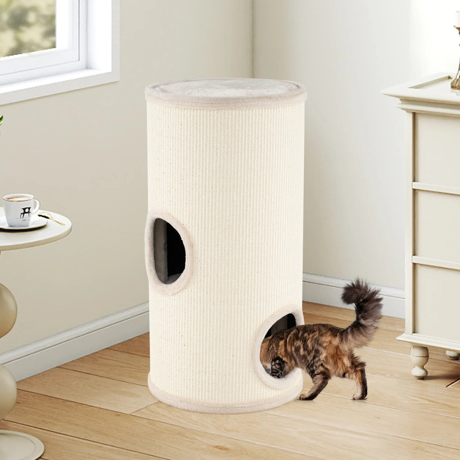 Multi-level Cat House with Sisal Scratching Pad, Beige - Image 7