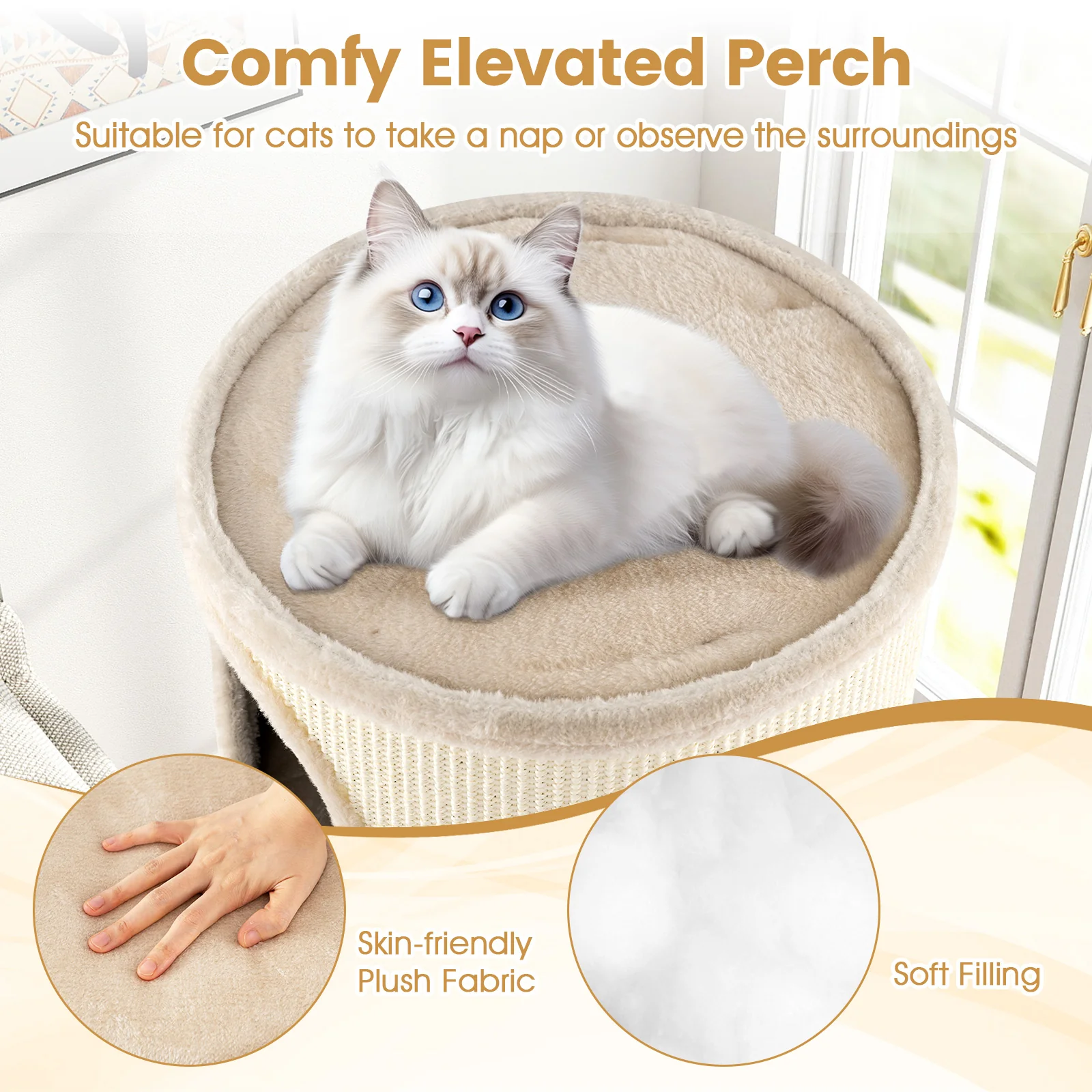 Multi-level Cat House with Sisal Scratching Pad, Beige - Image 9