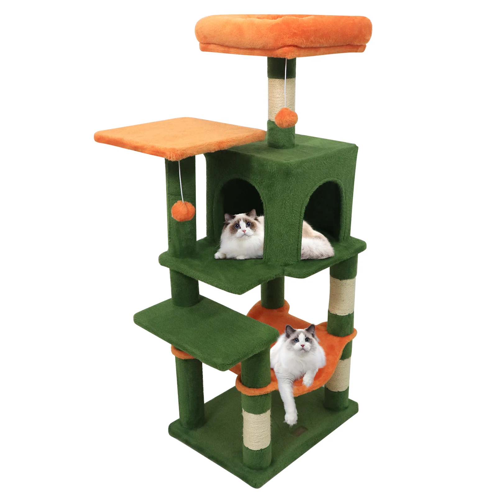 Multi-Level Cat Tower, 2-Door Condo, Padded Top Perch, Green - Image 4