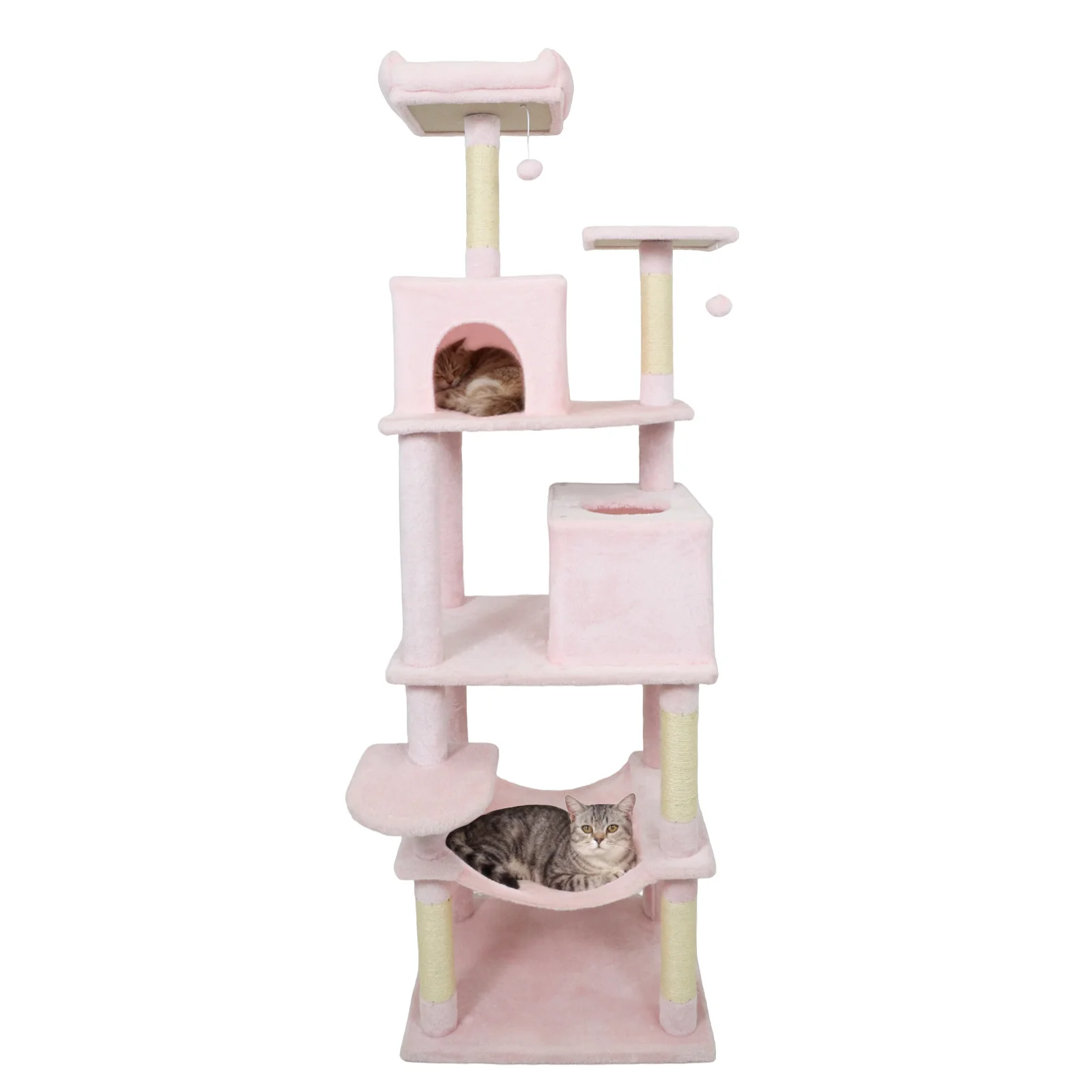 Multi-Level Cat Tree Tower, Upholstered Perch, 2 Condos, Pink