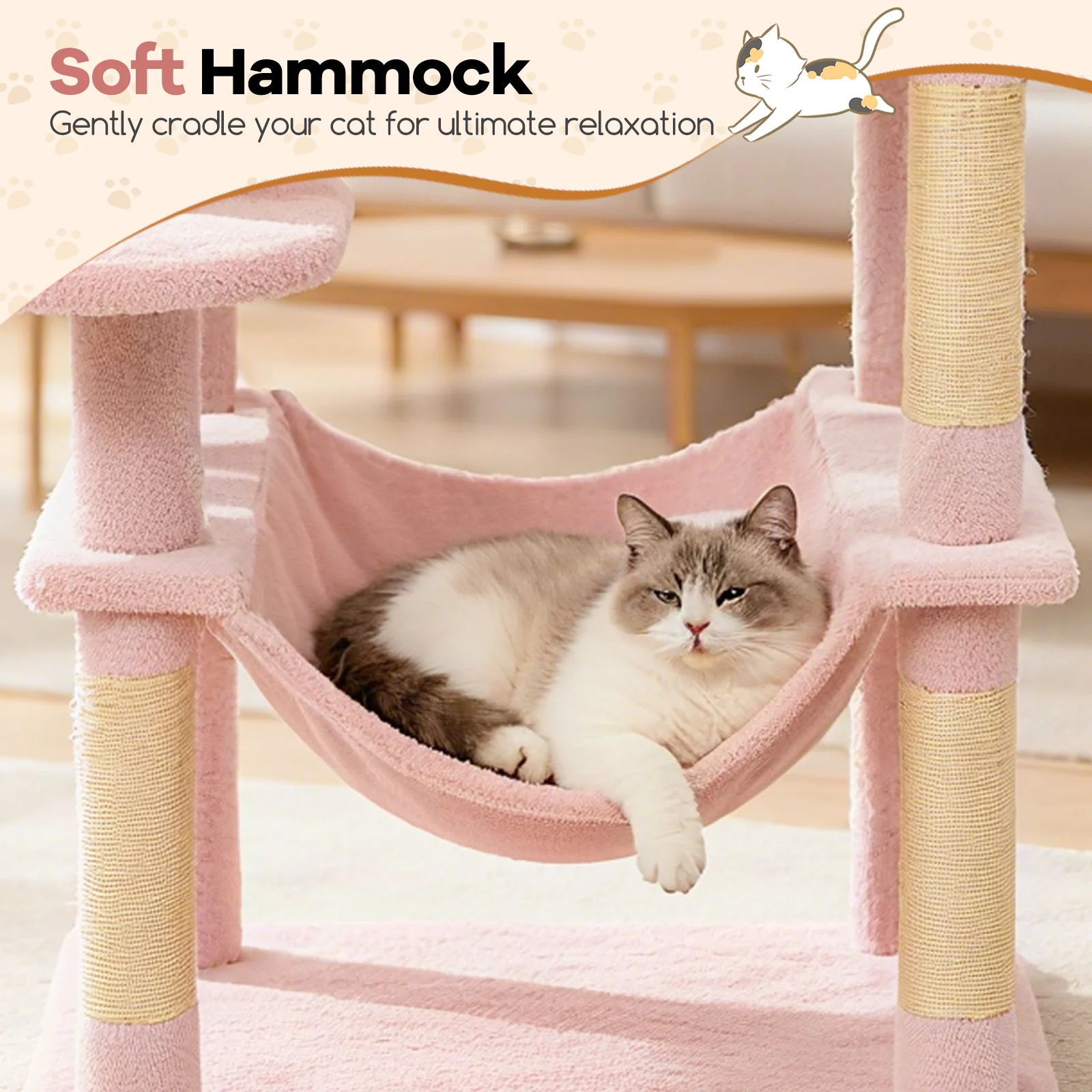Multi-Level Cat Tree Tower, Upholstered Perch, 2 Condos, Pink - Image 10